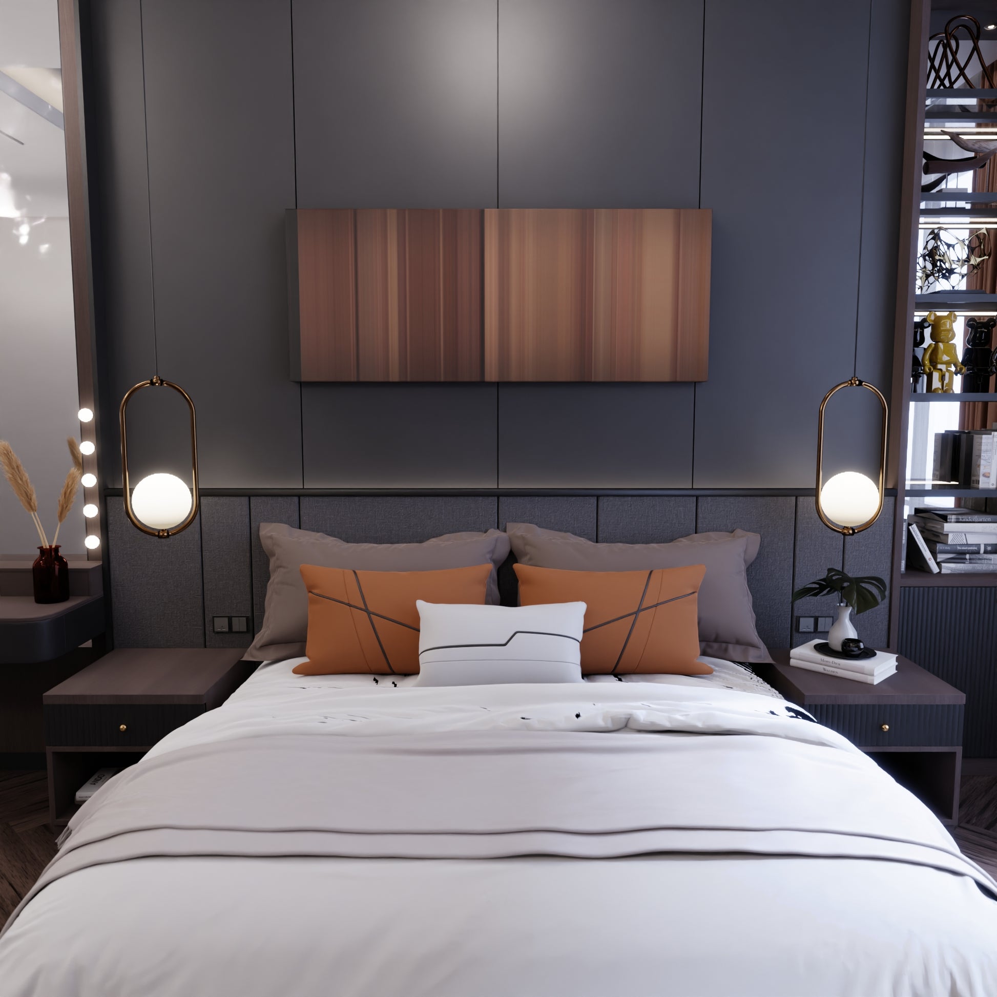 Bedroom interior with Bruno-Mars-The-Lazy-Song Frome on the wall