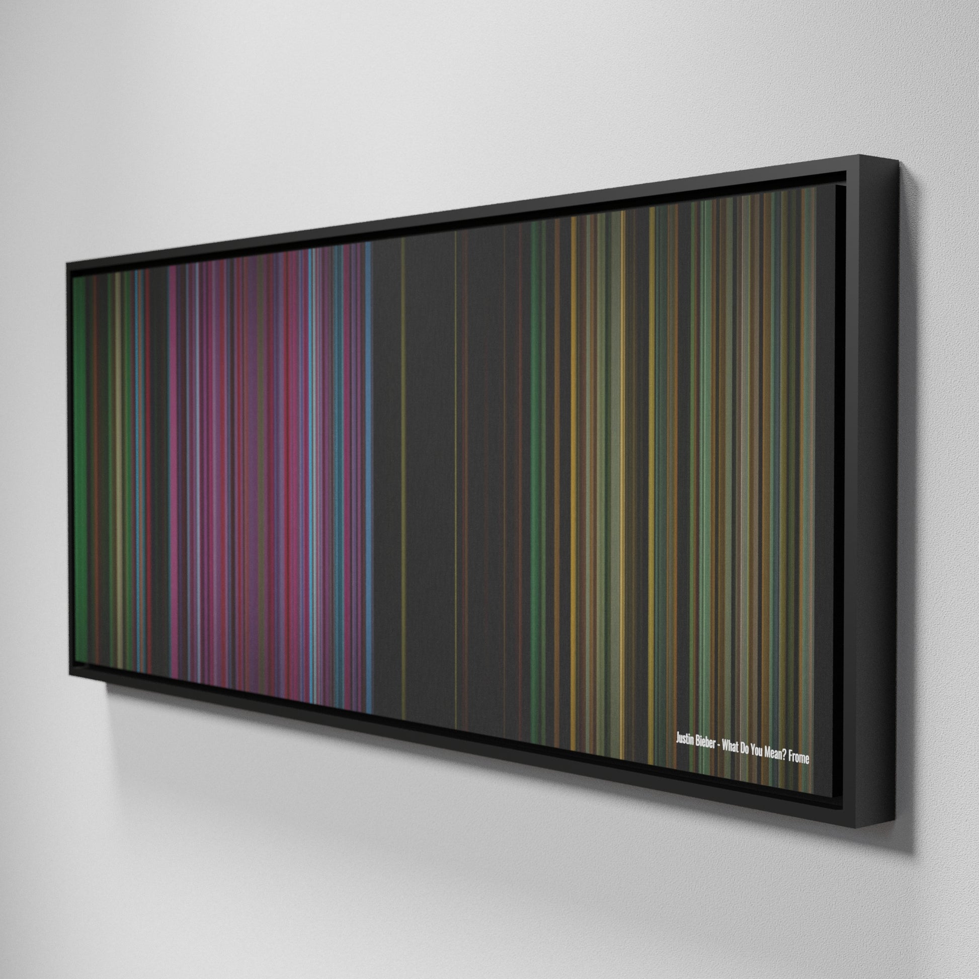 Side view of Framed Buff's of Justin-Bieber-What-Do-You-Mean Frome on the wall