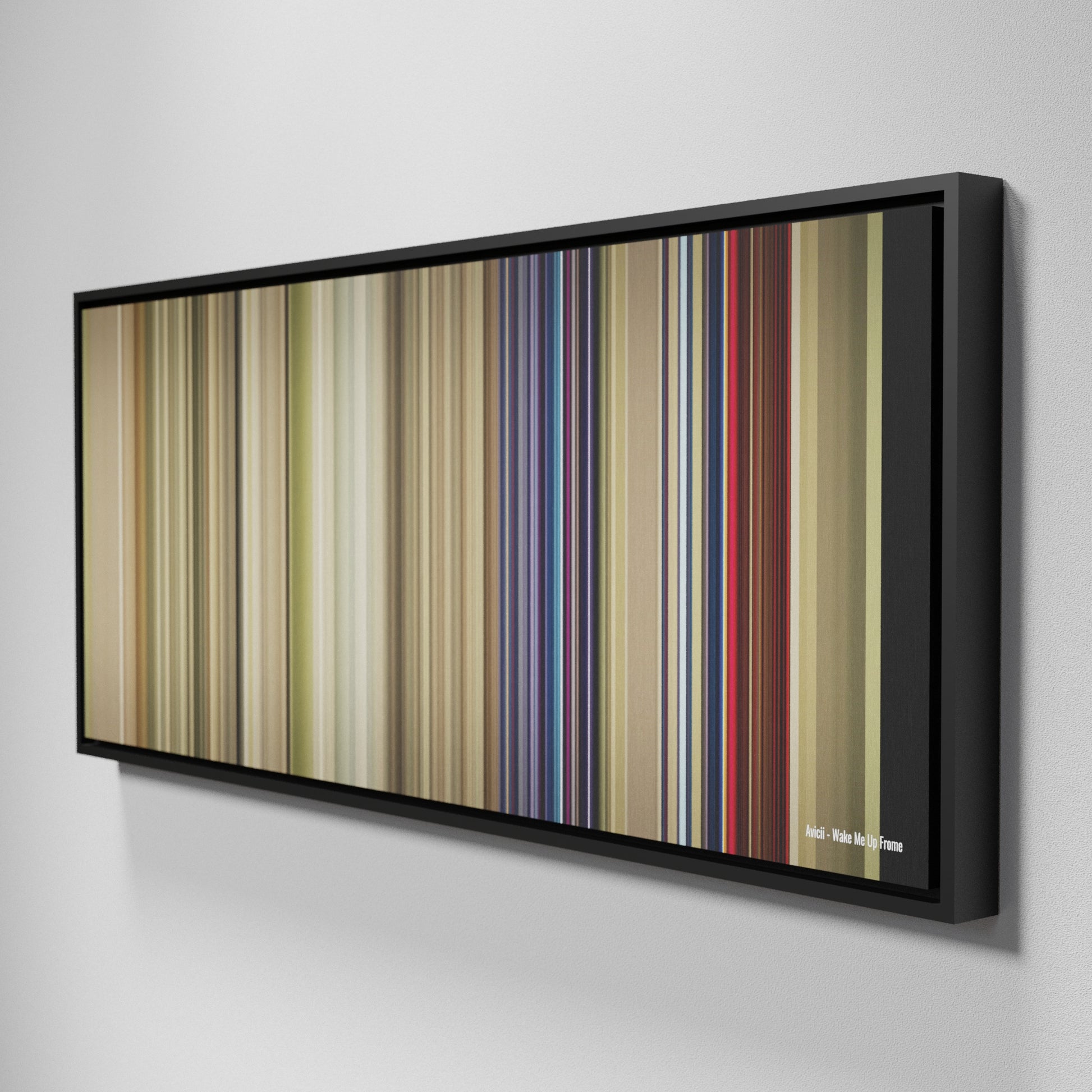 Side view of Framed Buff's of Avicii-Wake-Me-Up Frome on the wall