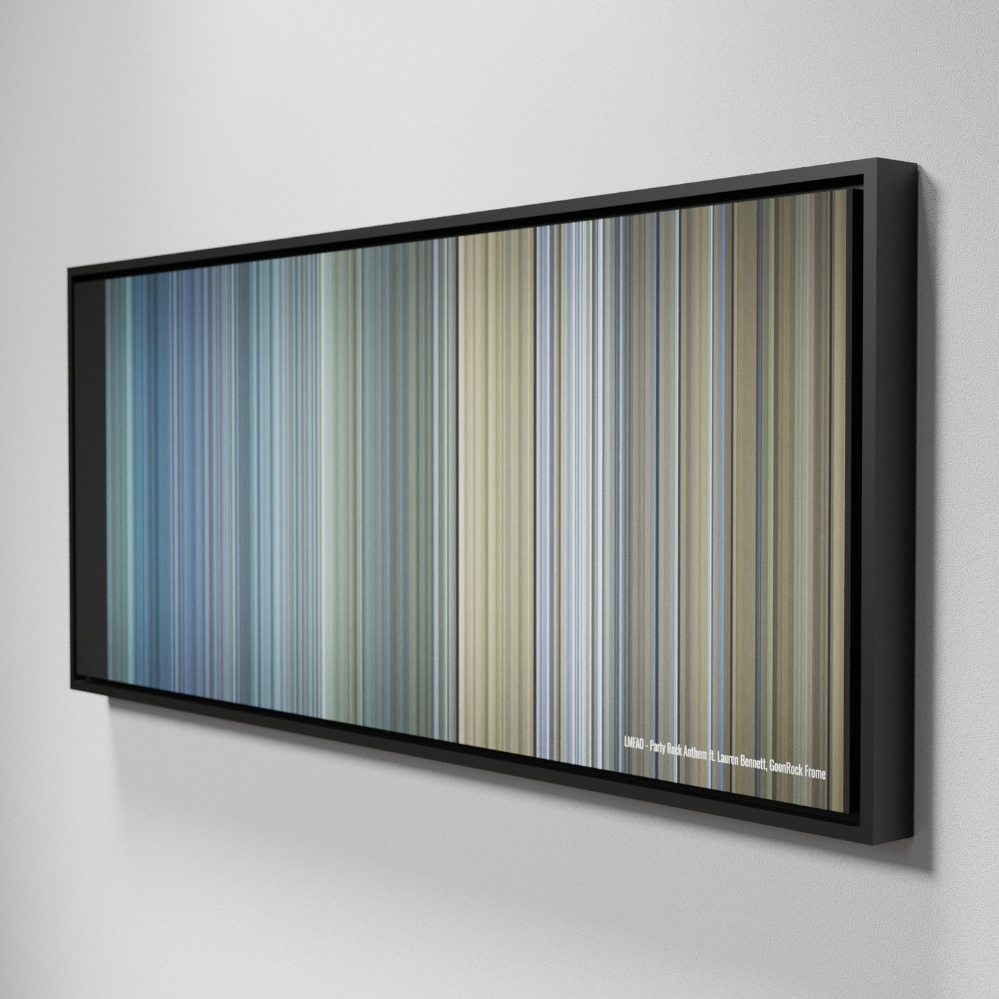 Side view of Framed Buff's of LMFAO-Party-Rock-Anthem Frome on the wall