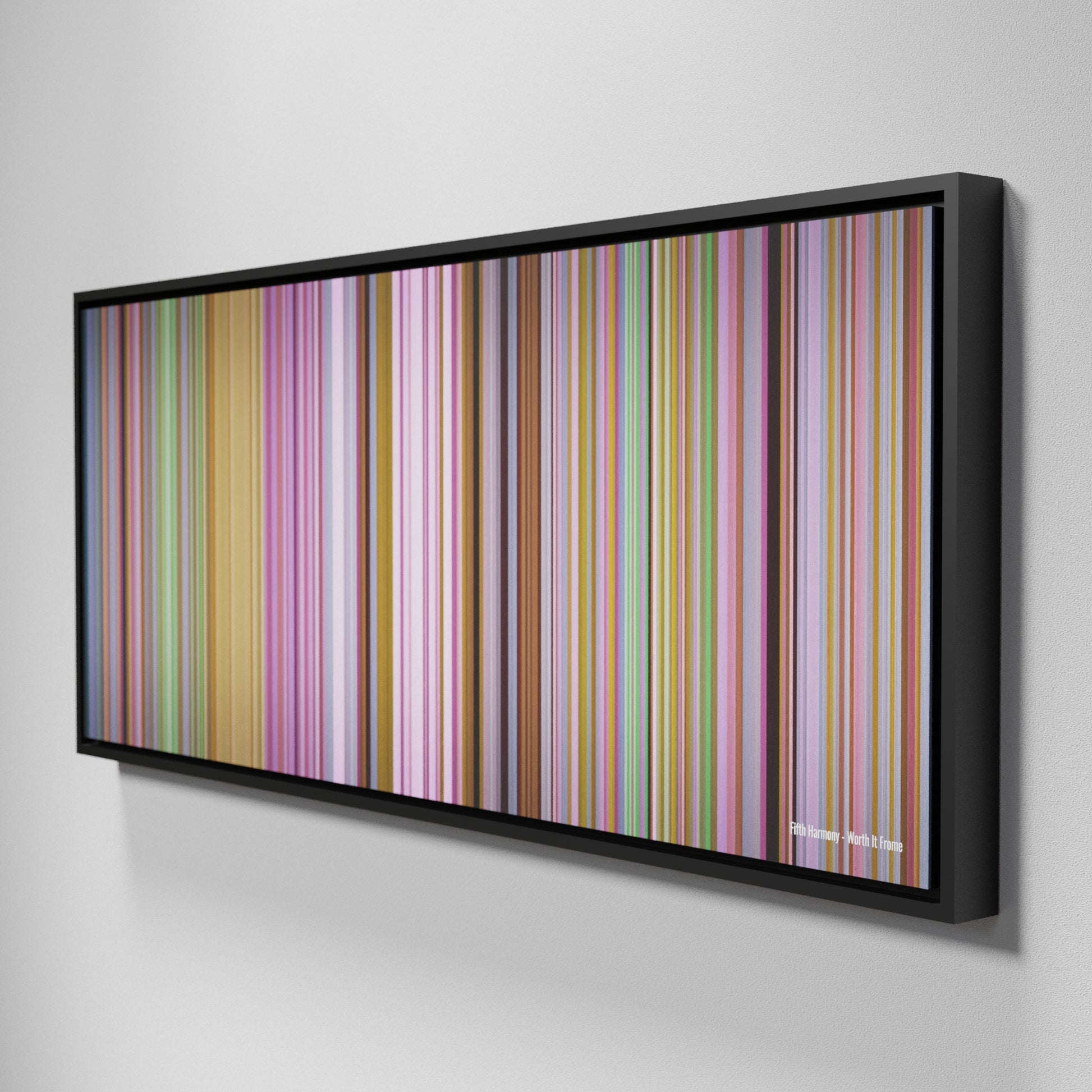 Side view of Framed Buff's of Fifth-Harmony-Worth-It Frome on the wall