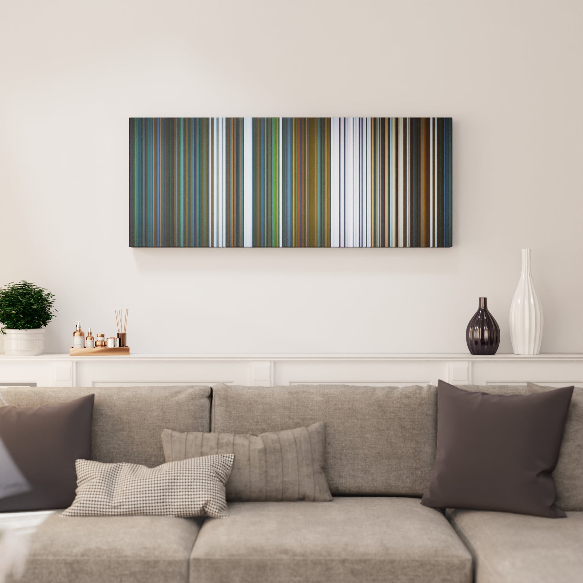 Living room interior with Anuel-AA-Daddy-Yankee-Karol-G-Ozuna--J-Balvin-China Frome on the wall