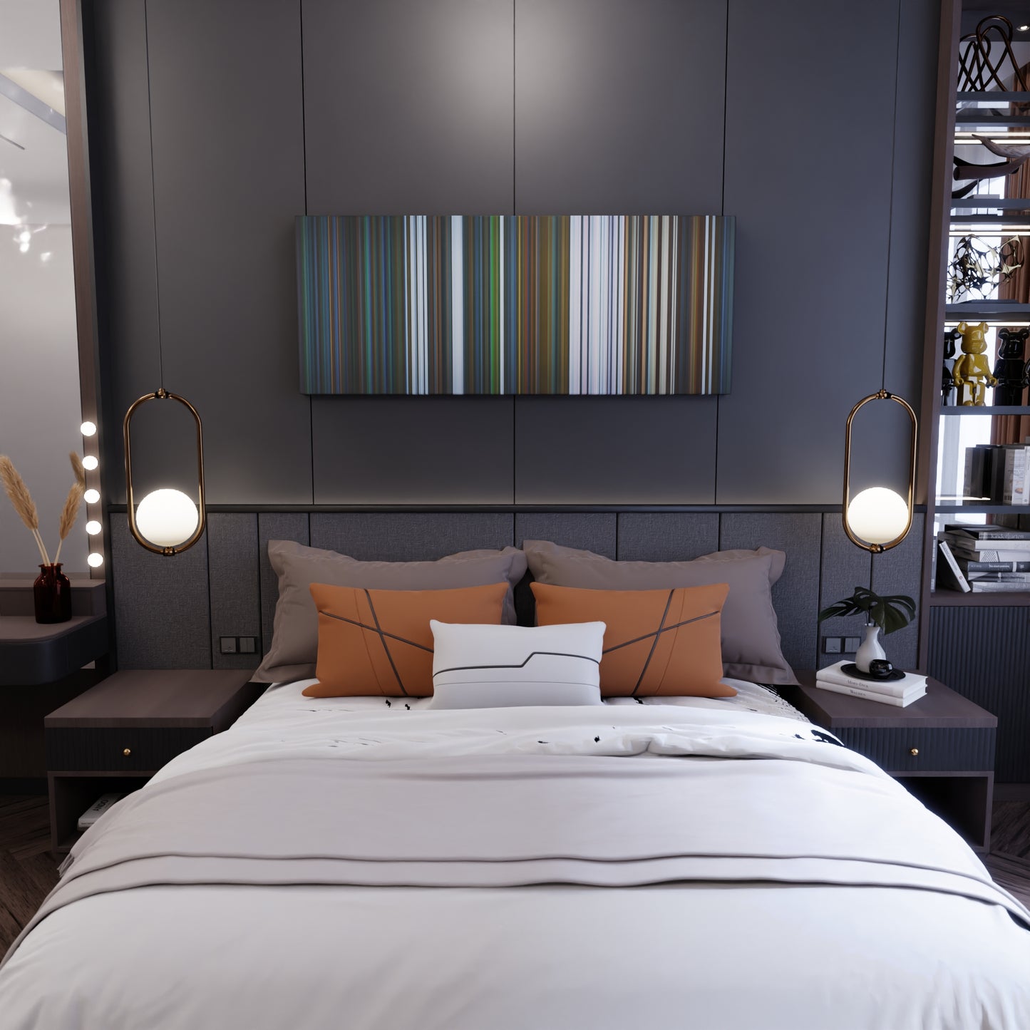 Bedroom interior with Anuel-AA-Daddy-Yankee-Karol-G-Ozuna--J-Balvin-China Frome on the wall