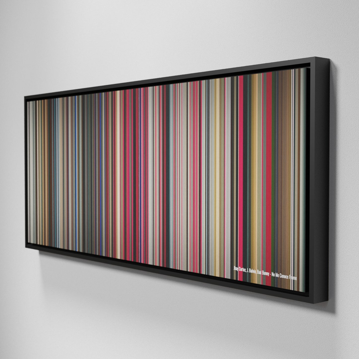 Side view of Framed Buff's of Jhay-Cortez-J-Balvin-Bad-Bunny-No-Me-Conoce Frome on the wall