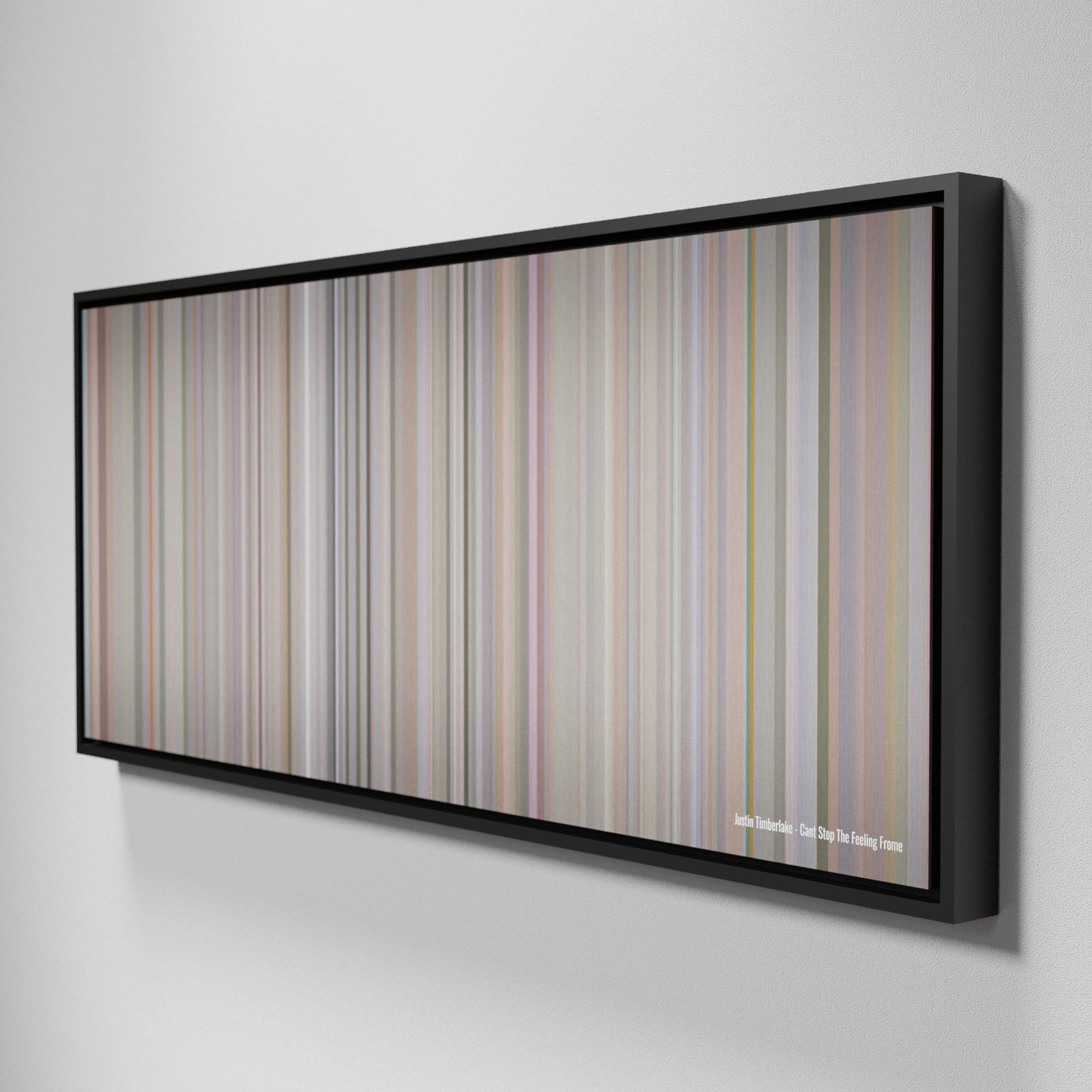 Side view of Framed Buff's of Justin-Timberlake-Cant-Stop-The-Feeling Frome on the wall