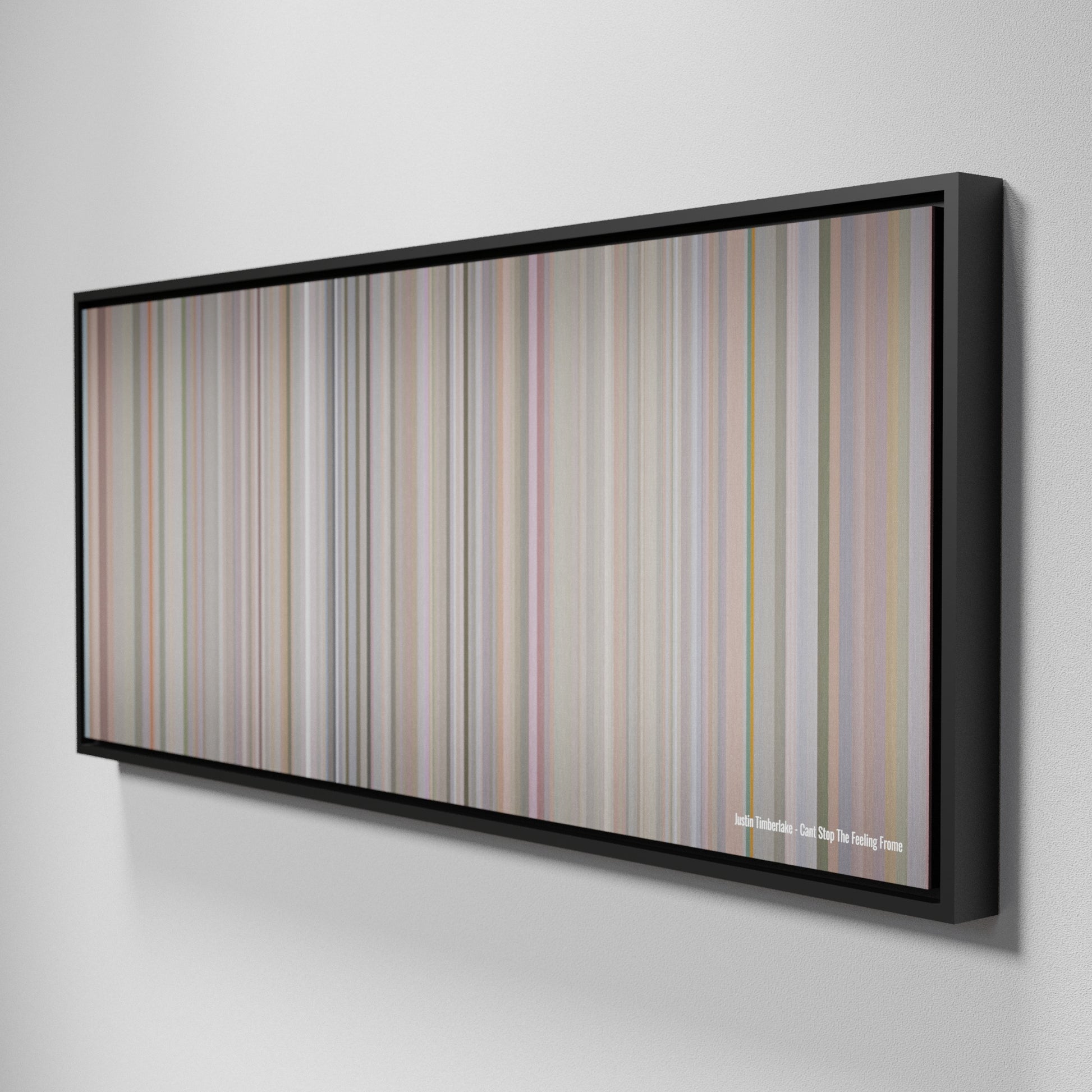 Side view of Framed Buff's of Justin-Timberlake-Cant-Stop-The-Feeling Frome on the wall