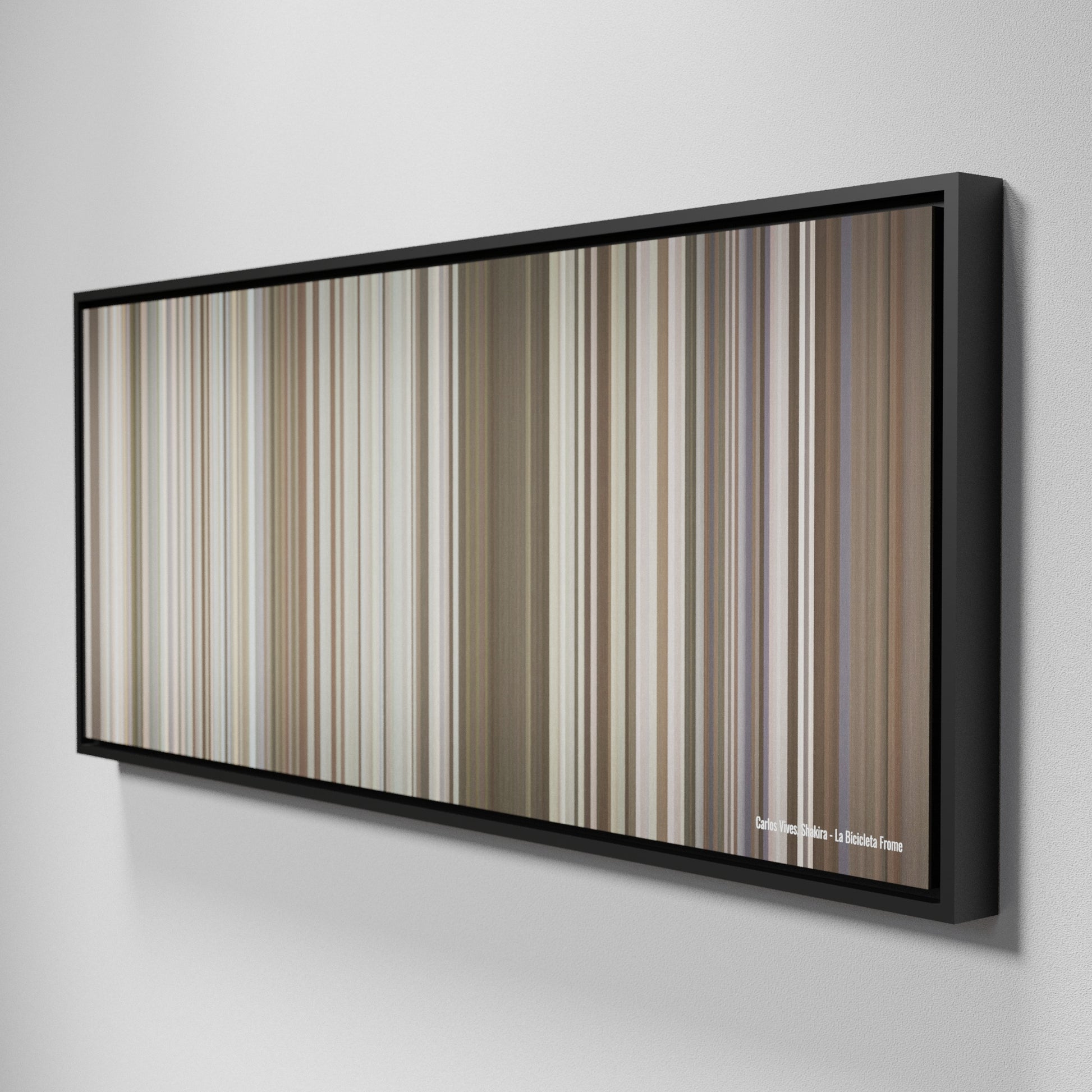 Side view of Framed Buff's of Carlos-Vives-Shakira-La-Bicicleta Frome on the wall