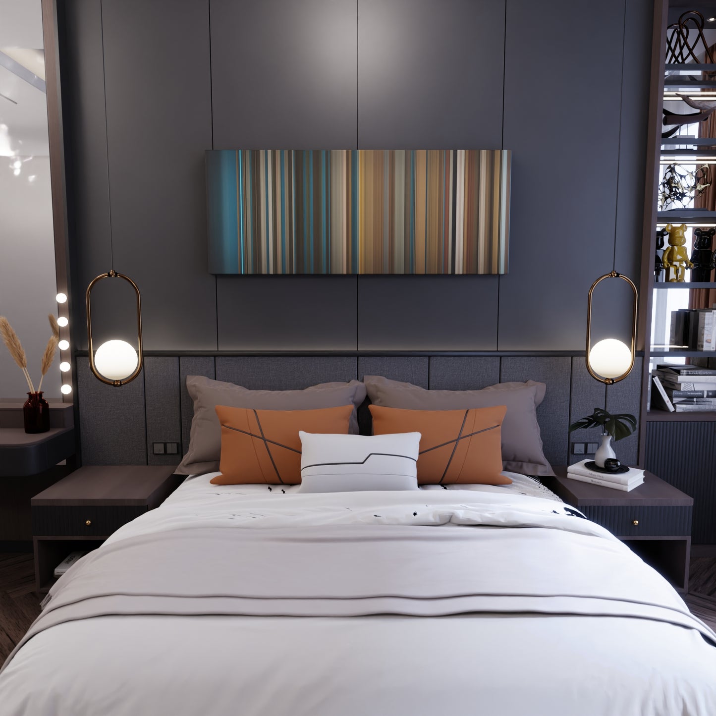 Bedroom interior with Bruno-Mars-24K-Magic Frome on the wall