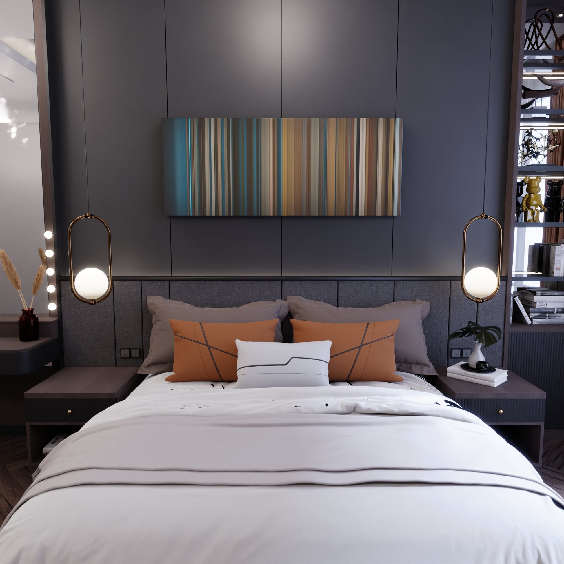 Bedroom interior with Bruno-Mars-24K-Magic Frome on the wall