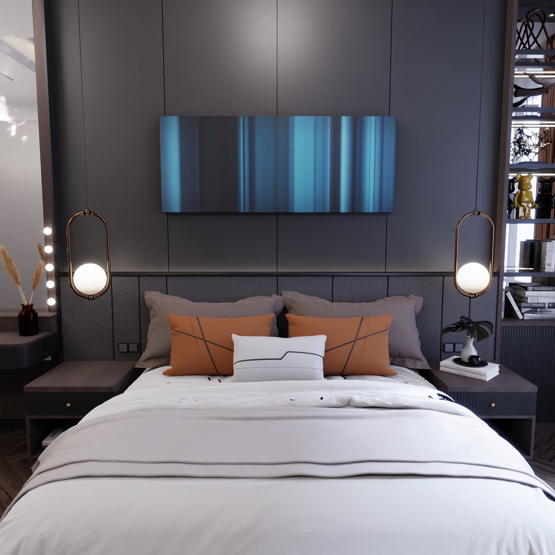 Bedroom interior with Billie-Eilish-Khalid-Lovely Frome on the wall