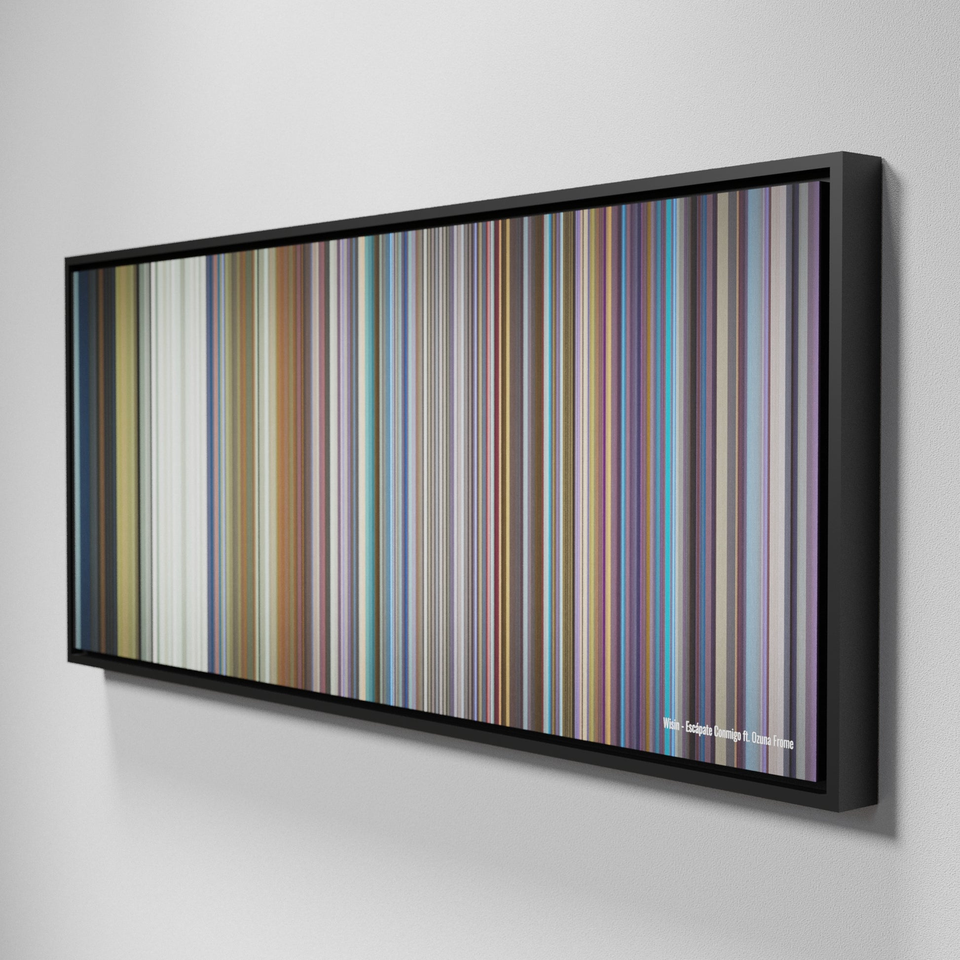 Side view of Framed Buff's of Wisin-Escapate-Conmigo Frome on the wall