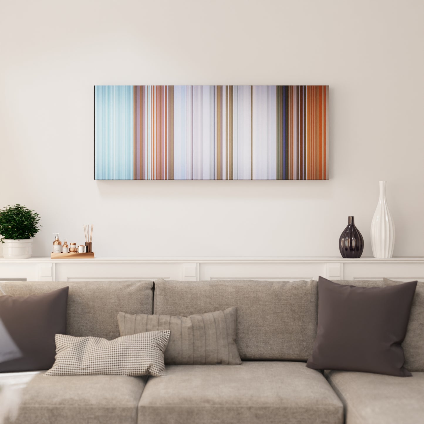 Living room interior with a-ha-Take-On-Me Frome on the wall