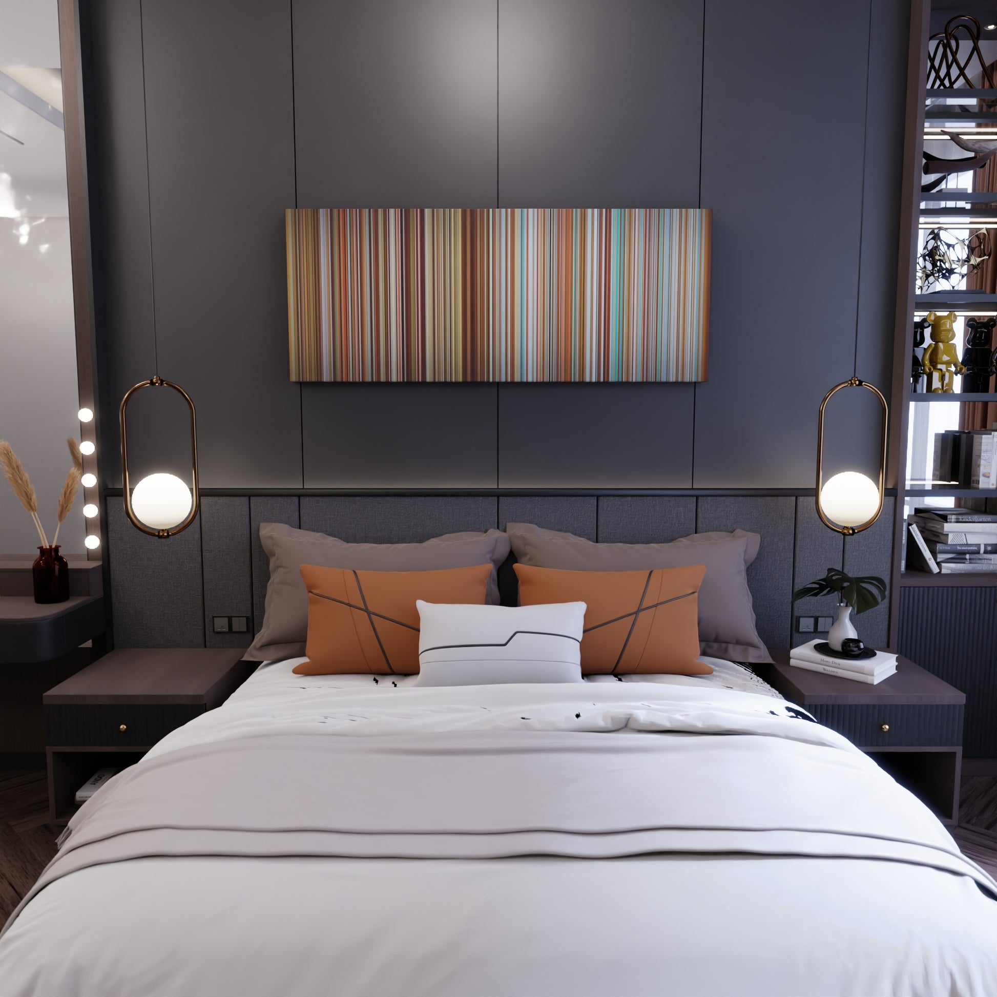 Bedroom interior with Pitbull-Timber Frome on the wall