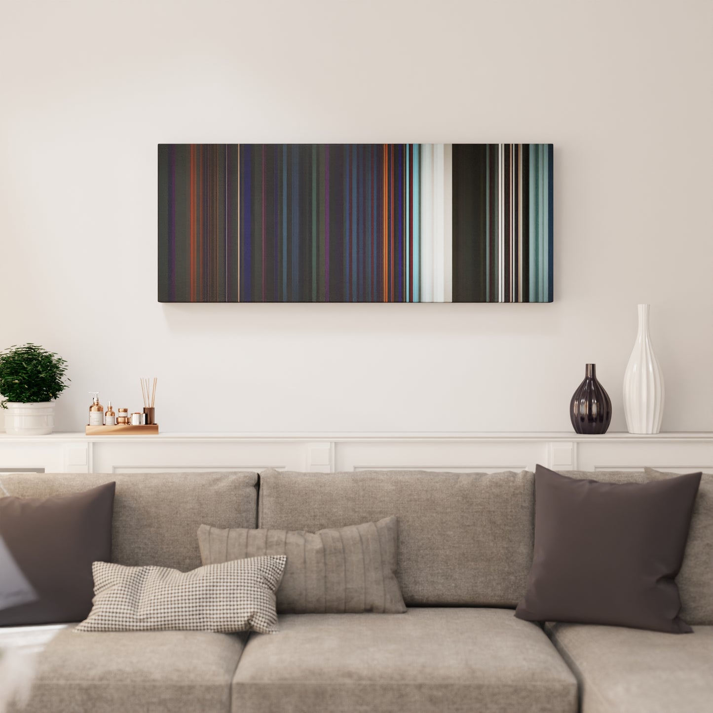 Living room interior with Charlie-Puth-Attention Frome on the wall