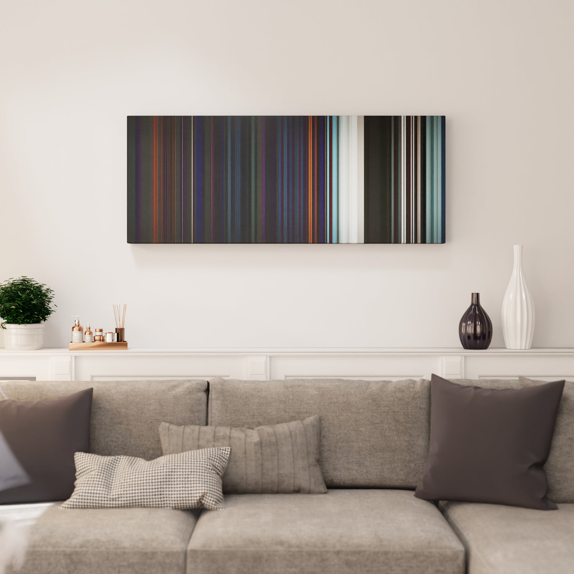 Living room interior with Charlie-Puth-Attention Frome on the wall