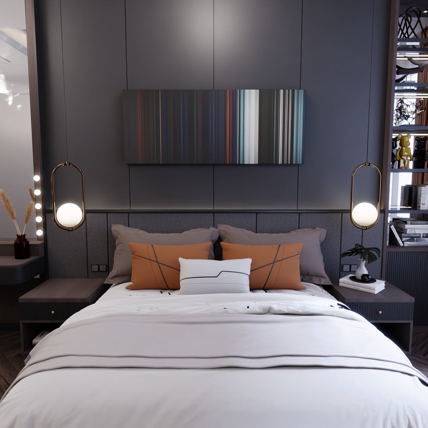 Bedroom interior with Charlie-Puth-Attention Frome on the wall