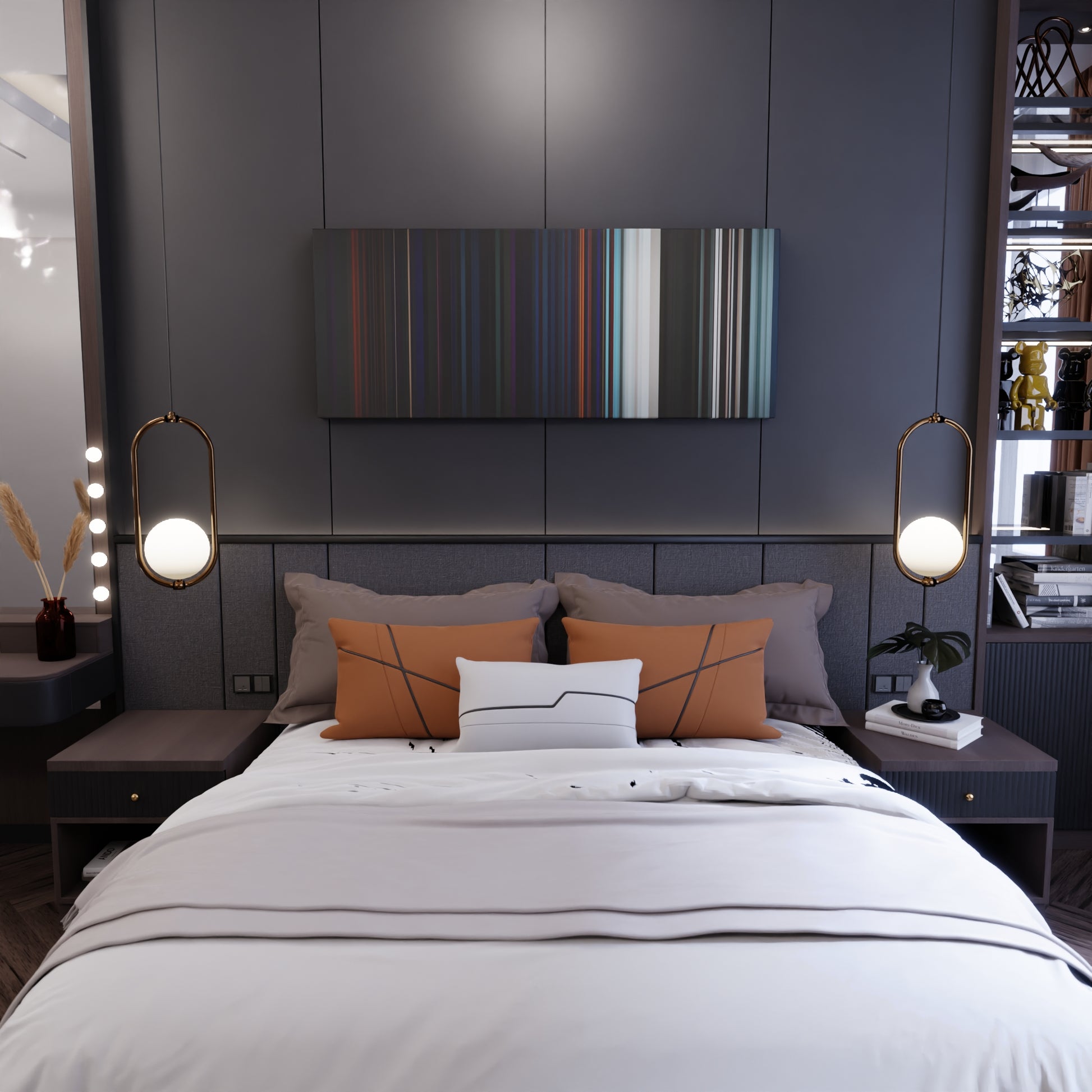 Bedroom interior with Charlie-Puth-Attention Frome on the wall