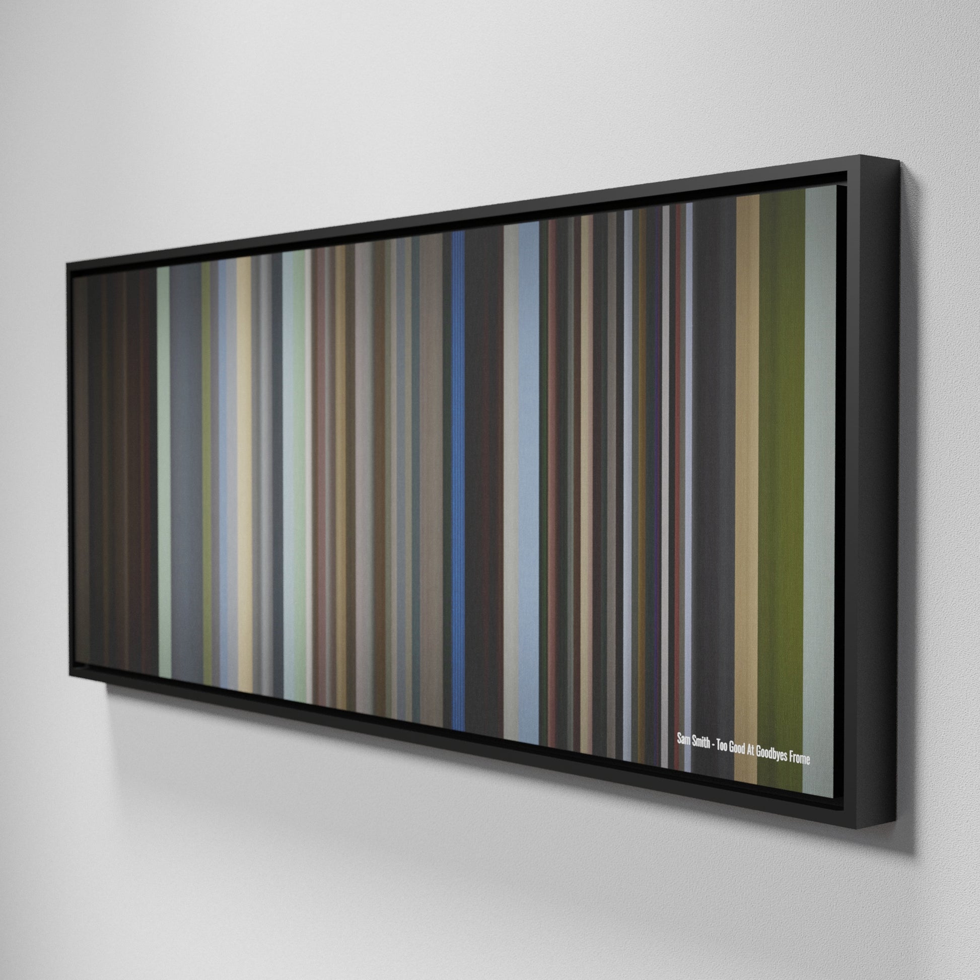 Side view of Framed Buff's of Sam-Smith-Too-Good-At-Goodbyes Frome on the wall