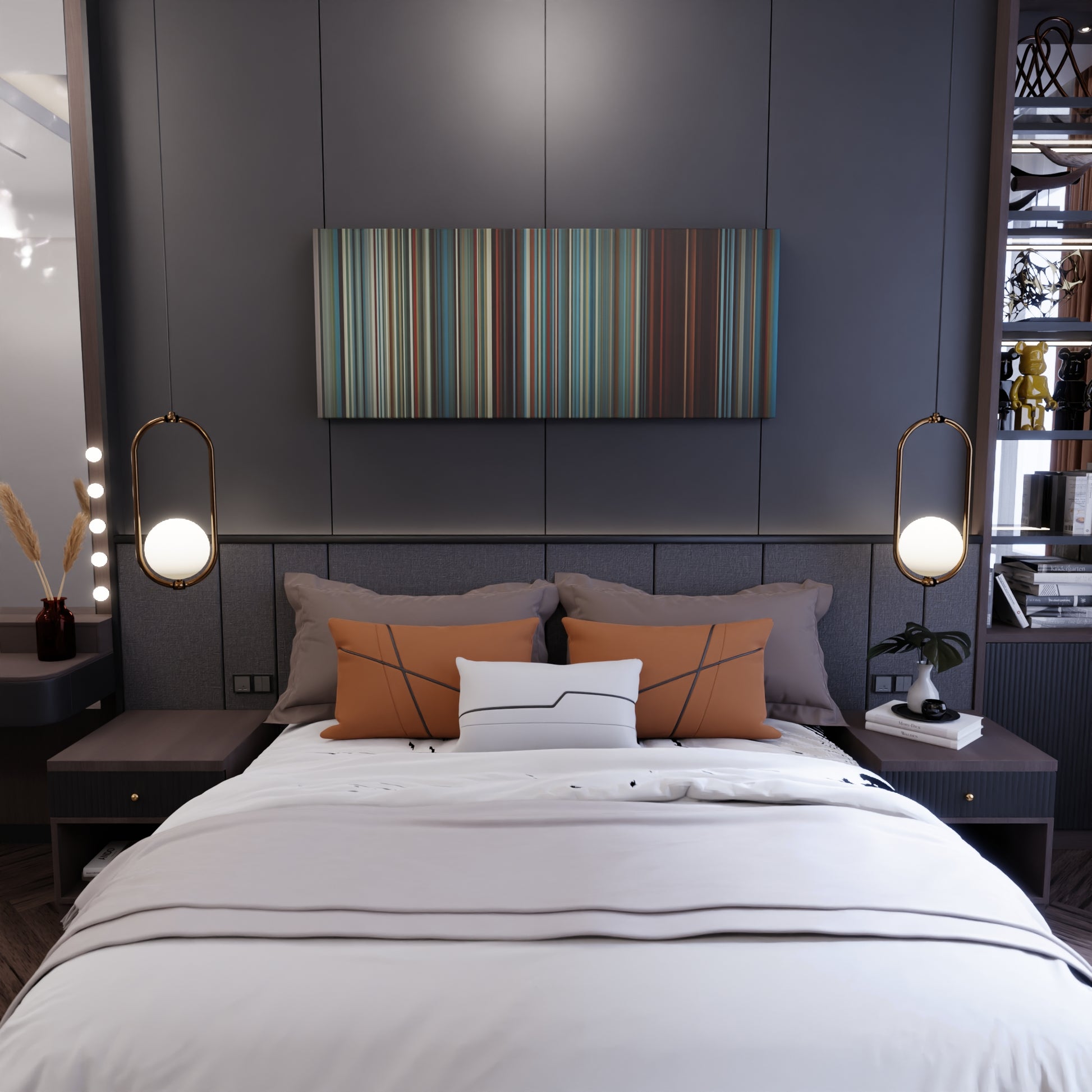 Bedroom interior with Alex-Rose-Toda Frome on the wall