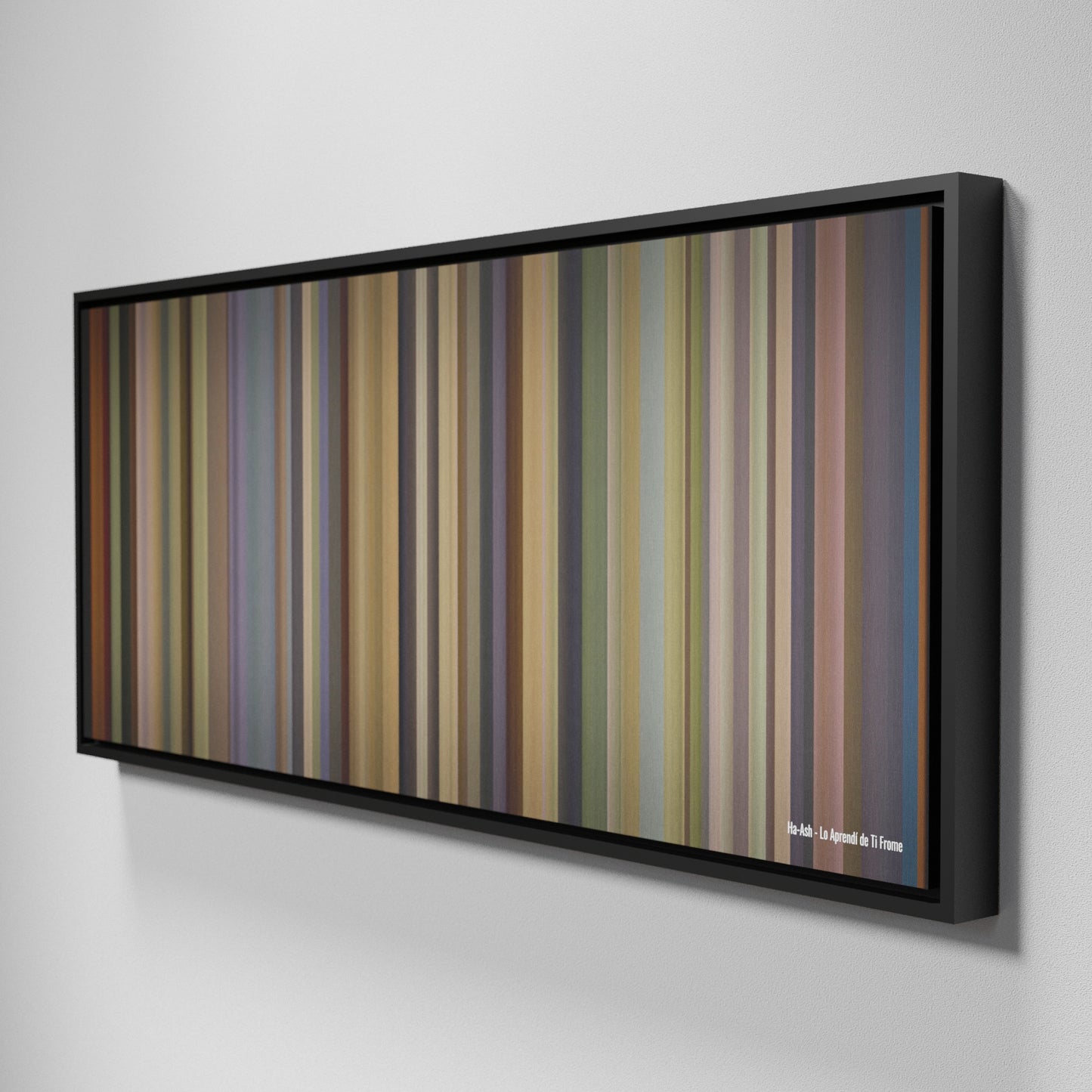 Side view of Framed Buff's of Ha-Ash-Lo-Aprendi-de-Ti Frome on the wall