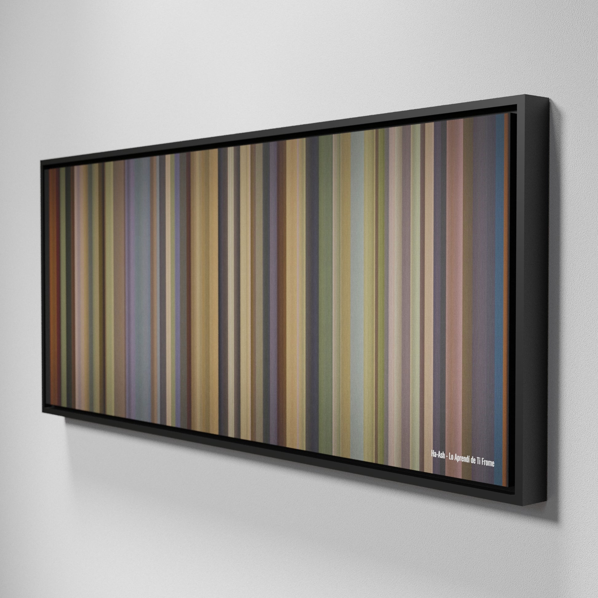 Side view of Framed Buff's of Ha-Ash-Lo-Aprendi-de-Ti Frome on the wall