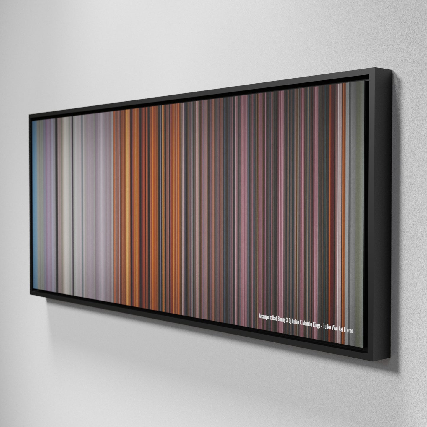 Side view of Framed Buff's of Arcangel-x-Bad-Bunny-X-Dj-Luian-X-Mambo-Kingz-Tu-No-Vive-Asi Frome on the wall