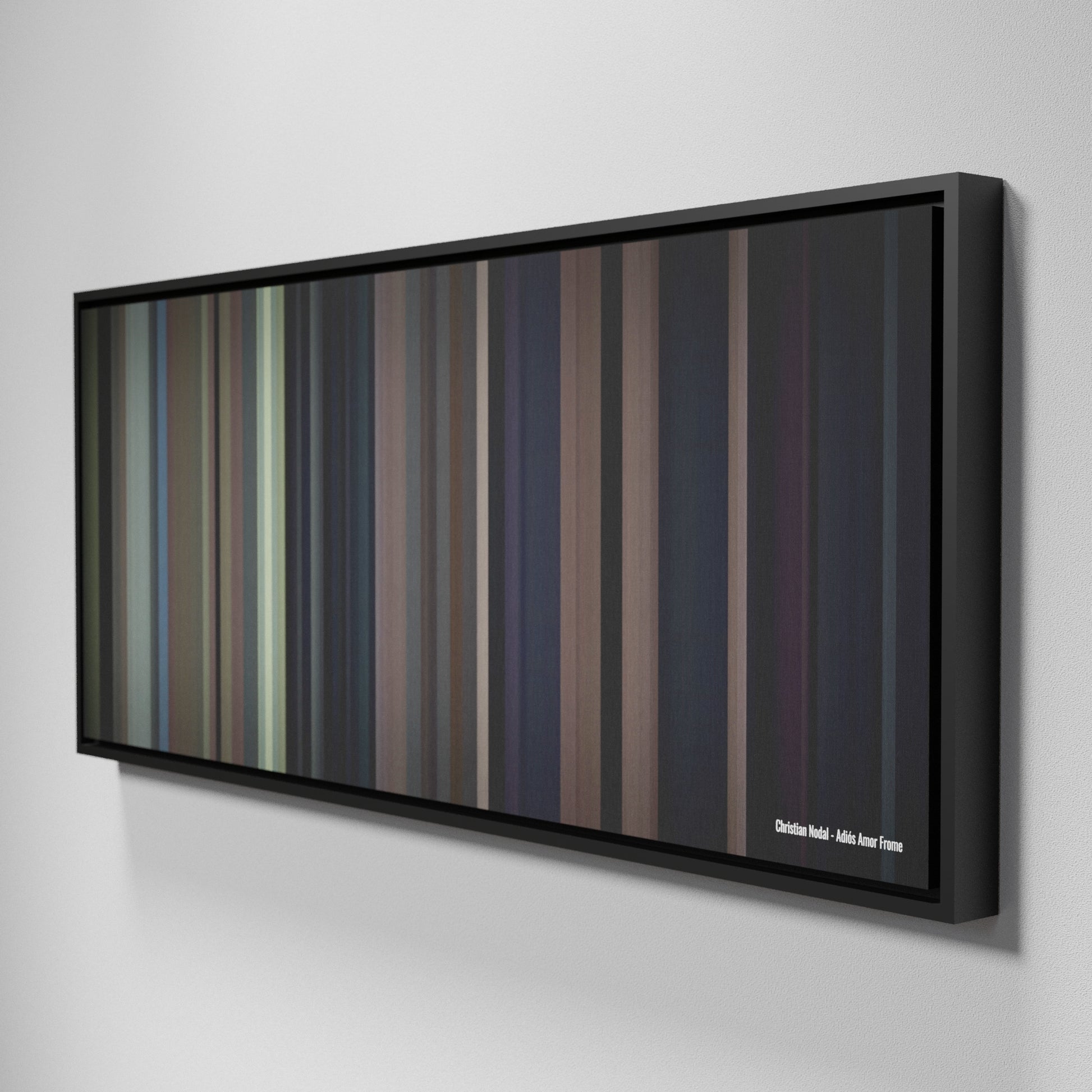 Side view of Framed Buff's of Christian-Nodal-Adios-Amor Frome on the wall