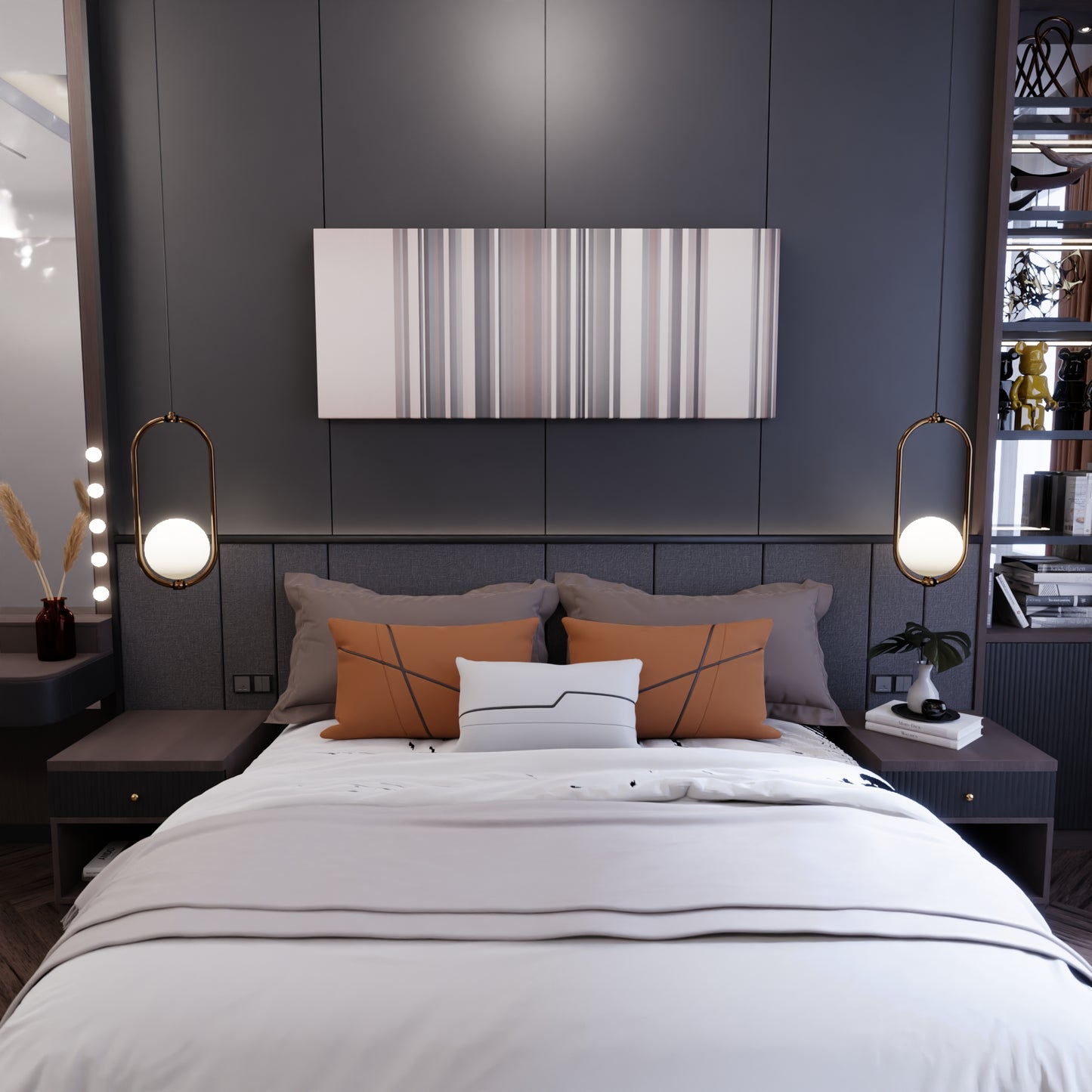 Bedroom interior with Miley-Cyrus-Wrecking-Ball Frome on the wall