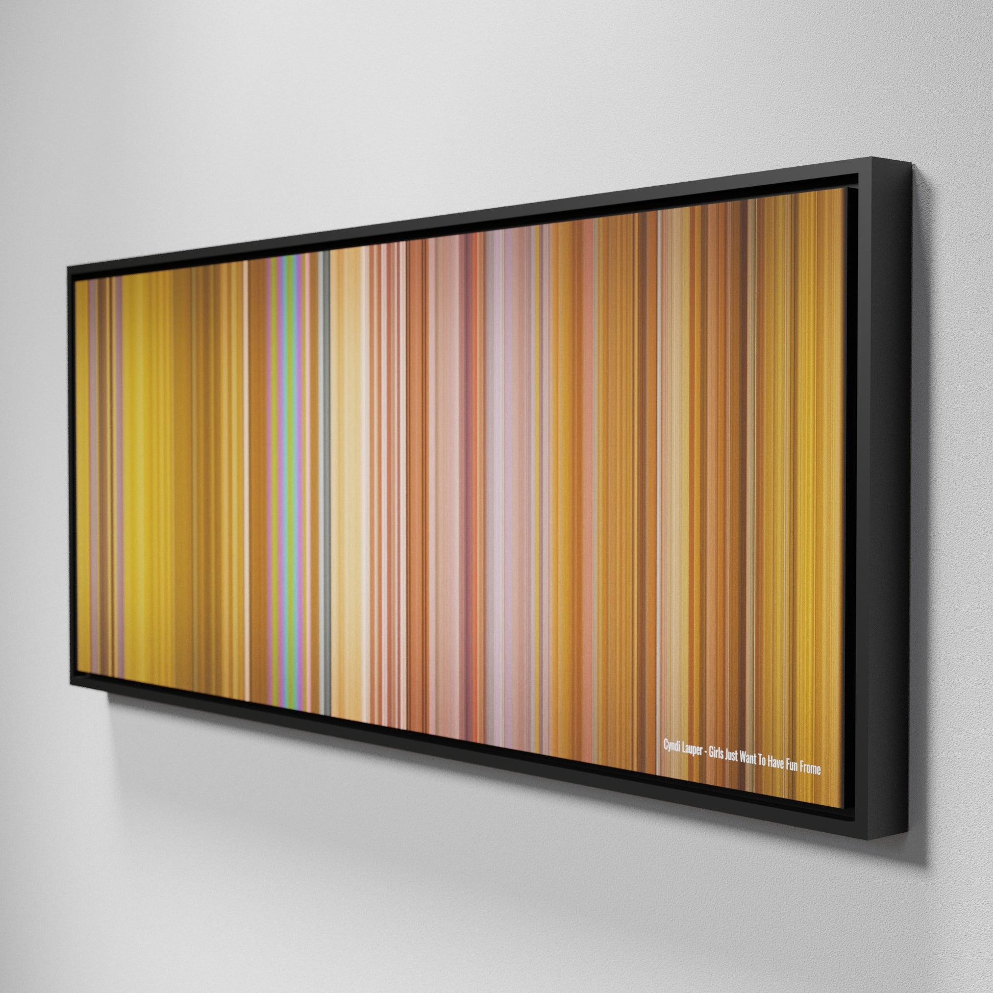 Side view of Framed Buff's of Cyndi-Lauper-Girls-Just-Want-To-Have-Fun Frome on the wall