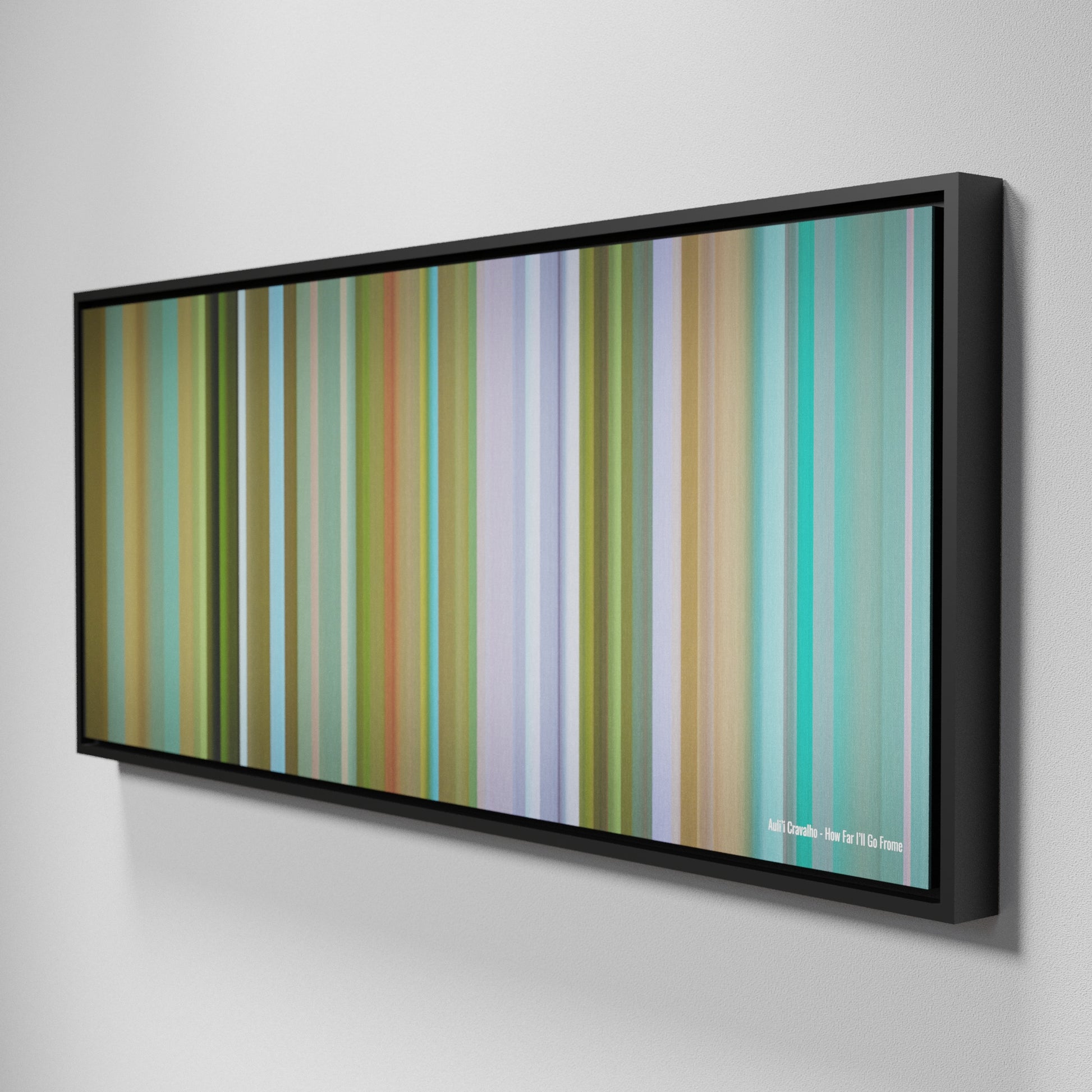 Side view of Framed Buff's of Aulii-Cravalho-How-Far-Ill-Go Frome on the wall