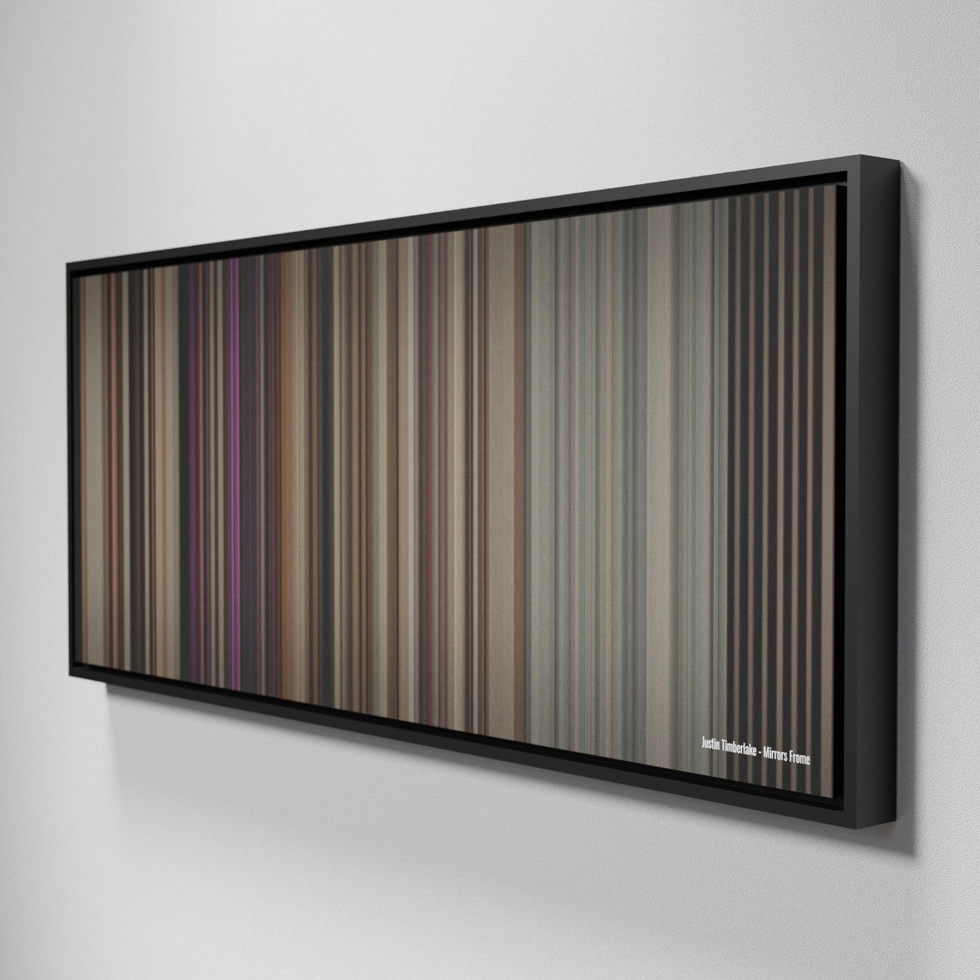 Side view of Framed Buff's of Justin-Timberlake-Mirrors Frome on the wall