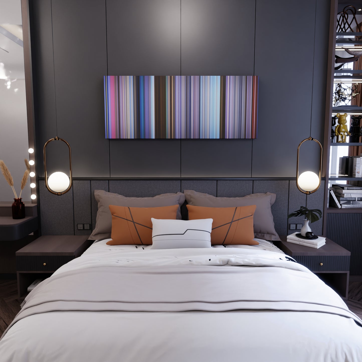 Bedroom interior with Red-Hot-Chili-Peppers-Californication Frome on the wall