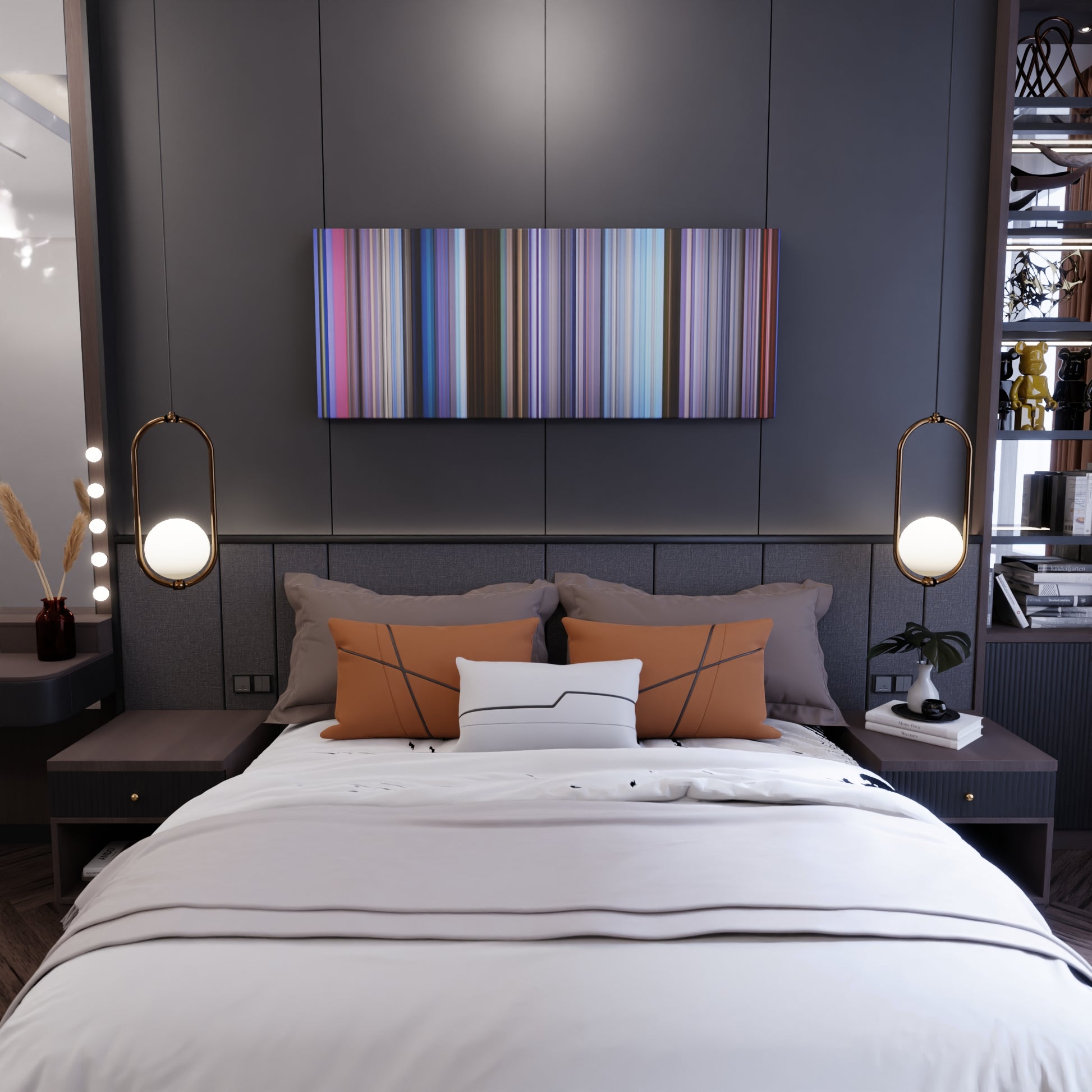 Bedroom interior with Red-Hot-Chili-Peppers-Californication Frome on the wall