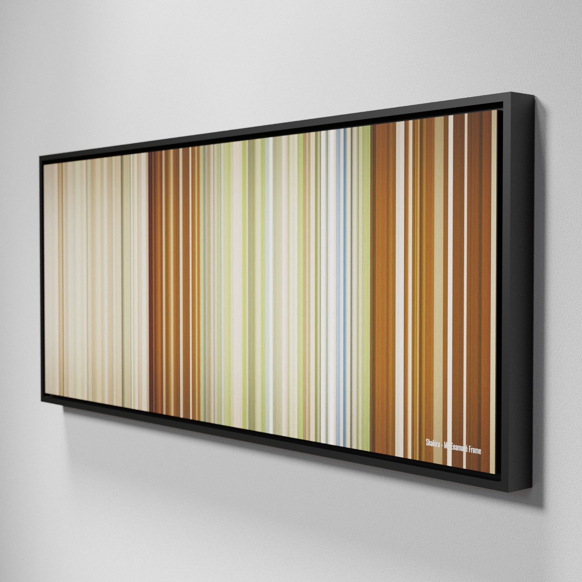 Side view of Framed Buff's of Shakira-Me-Enamore Frome on the wall