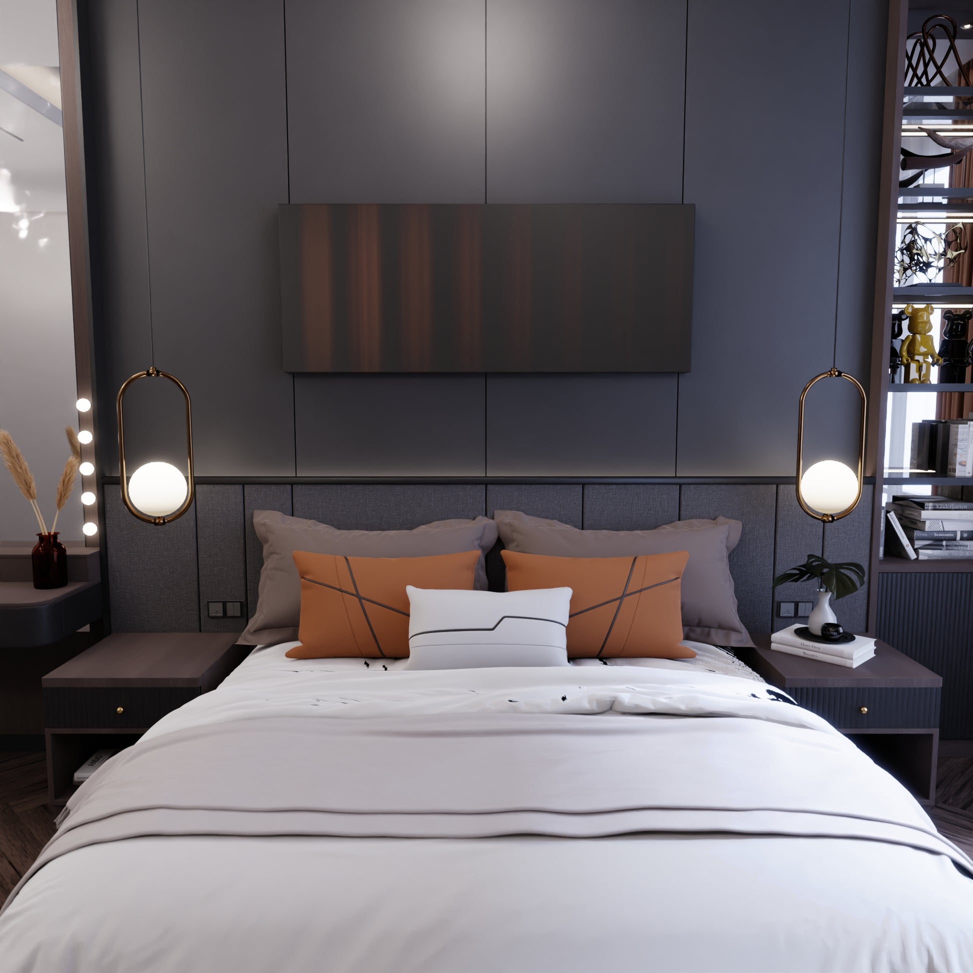 Bedroom interior with Maroon-5-Memories Frome on the wall