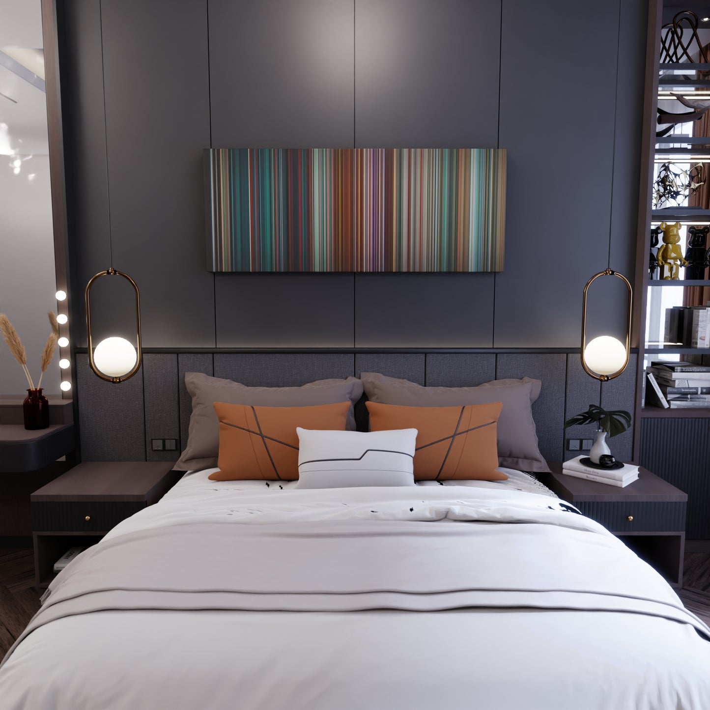 Bedroom interior with Farruko-Chillax Frome on the wall