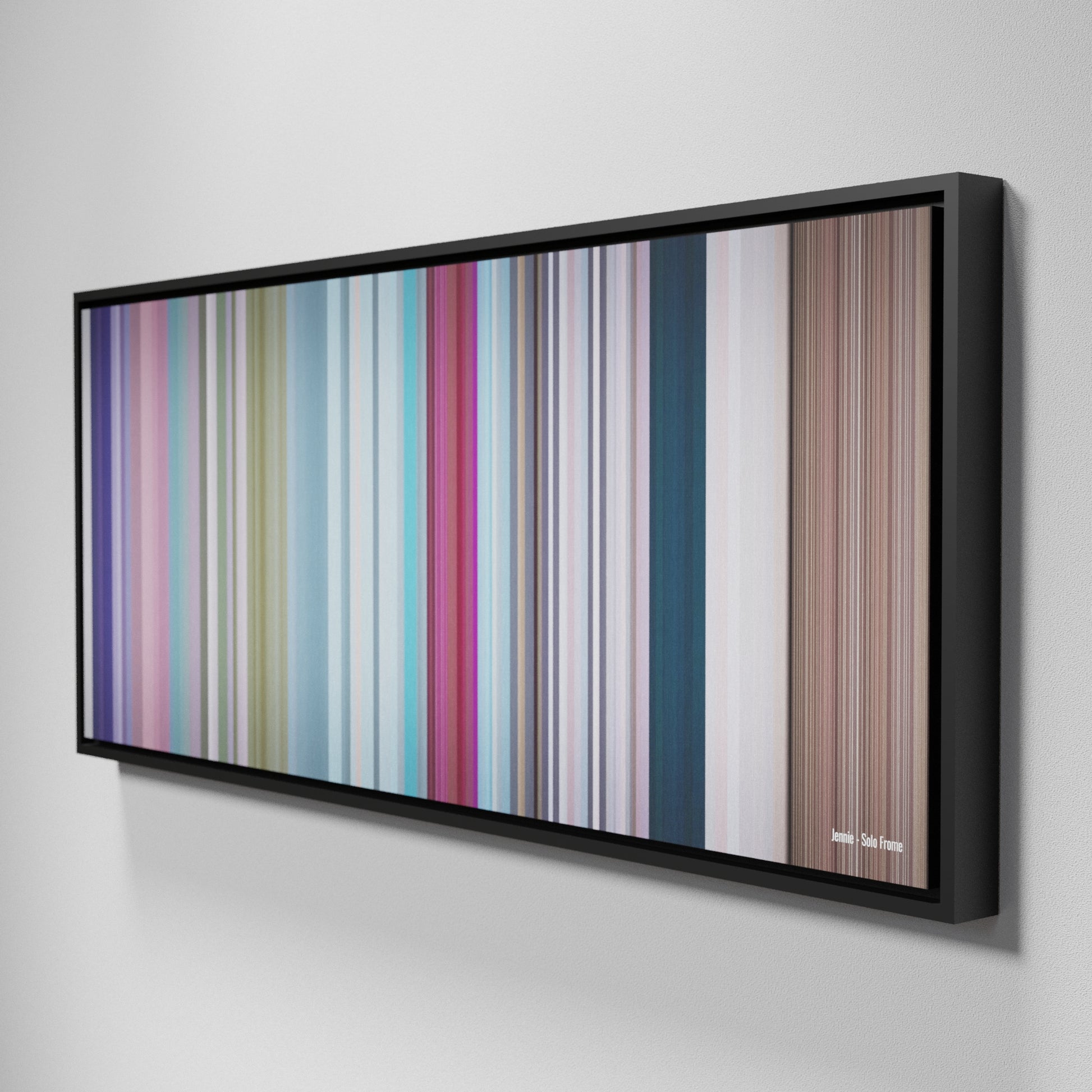 Side view of Framed Buff's of Jennie-Solo Frome on the wall