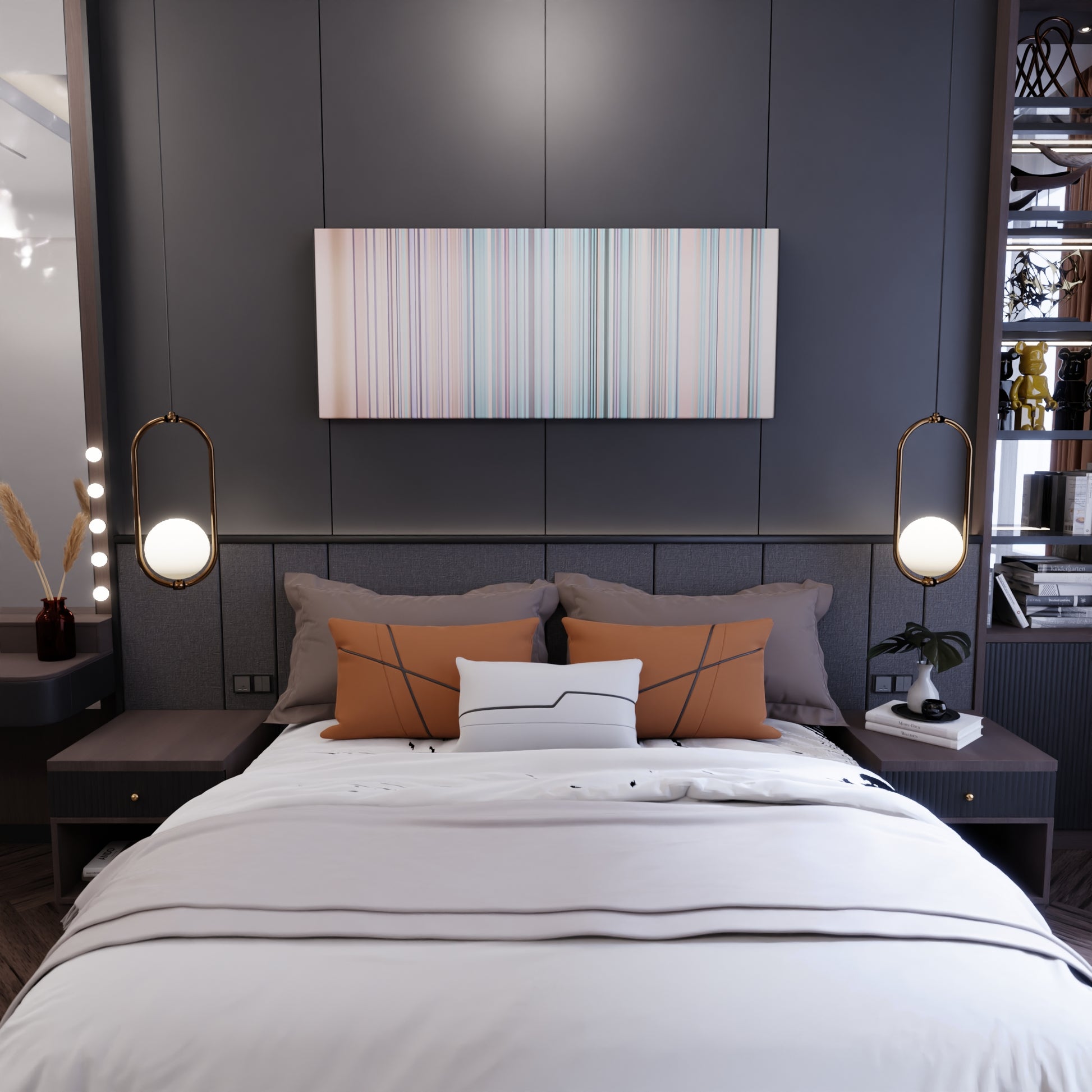 Bedroom interior with Jessie-J-Price-Tag Frome on the wall