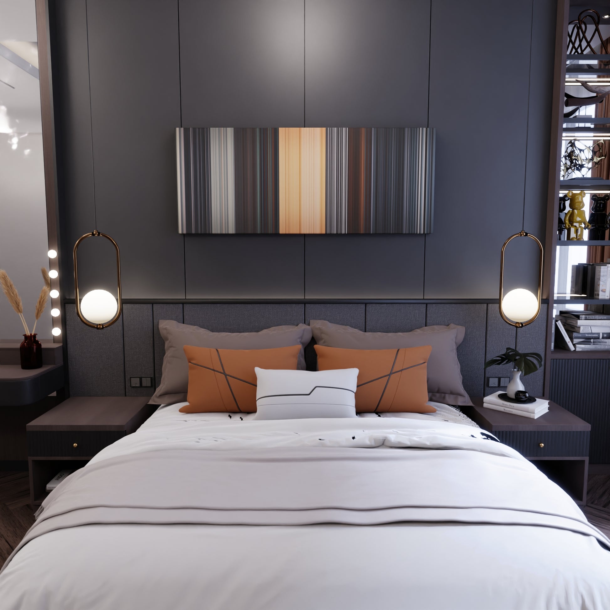 Bedroom interior with Rihanna-Umbrella Frome on the wall