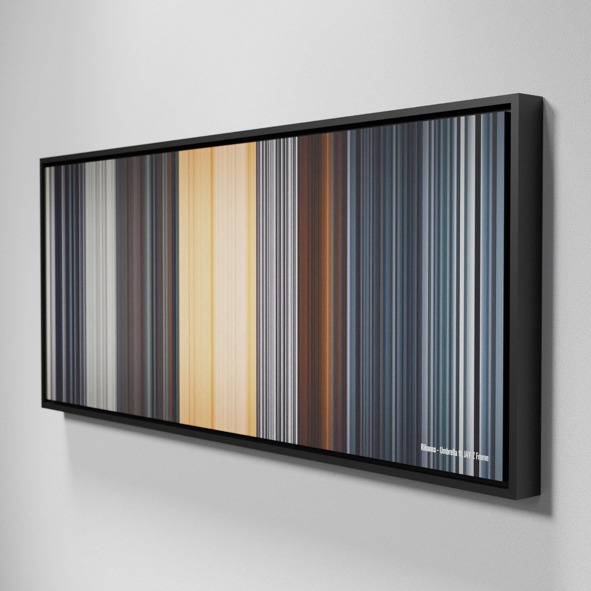 Side view of Framed Buff's of Rihanna-Umbrella Frome on the wall