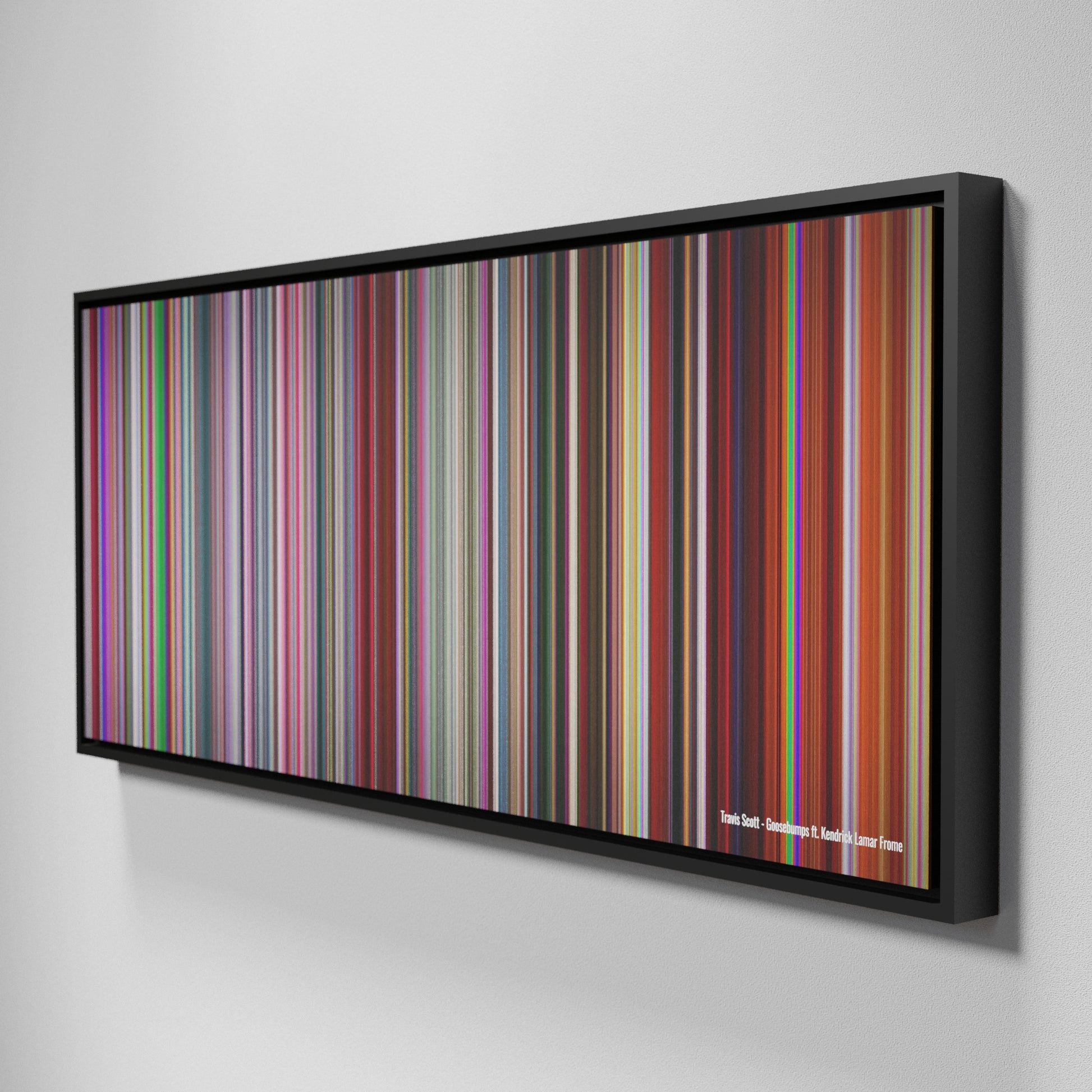 Side view of Framed Buff's of Travis-Scott-Goosebumps Frome on the wall