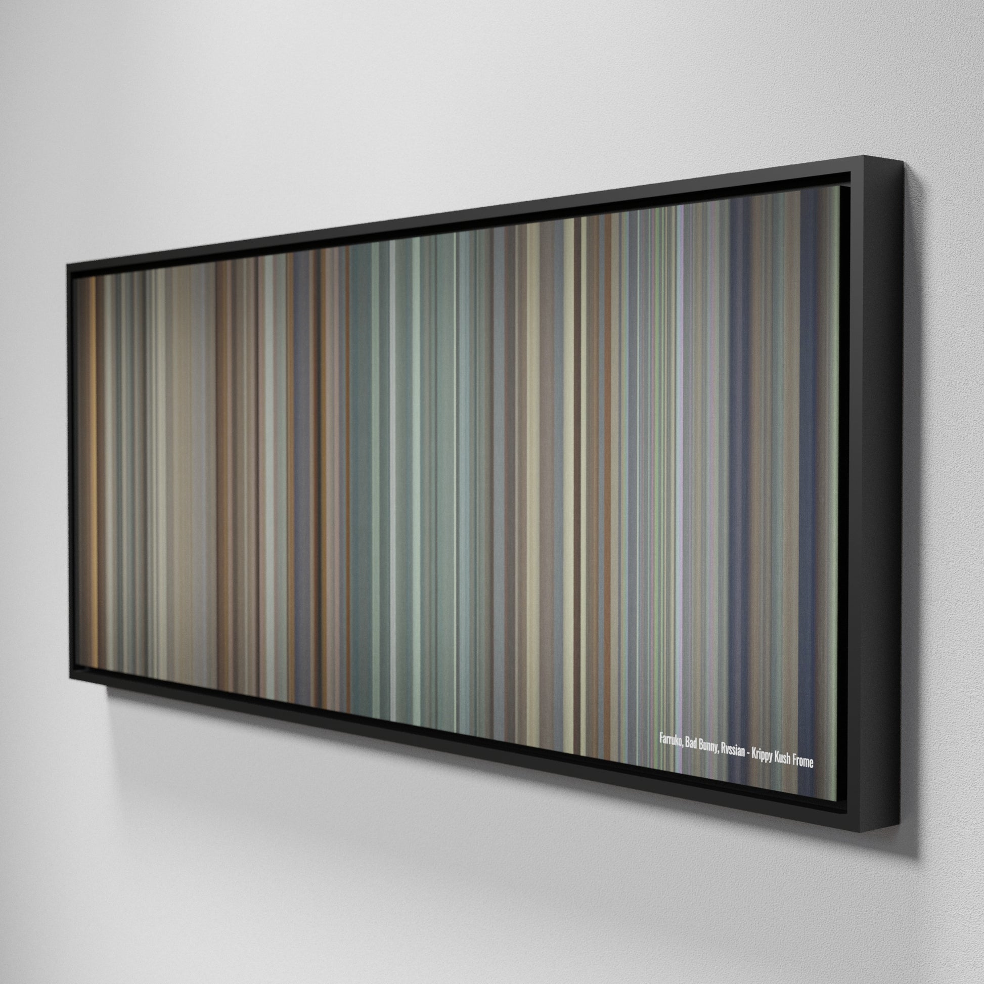 Side view of Framed Buff's of Farruko-Bad-Bunny-Rvssian-Krippy-Kush Frome on the wall