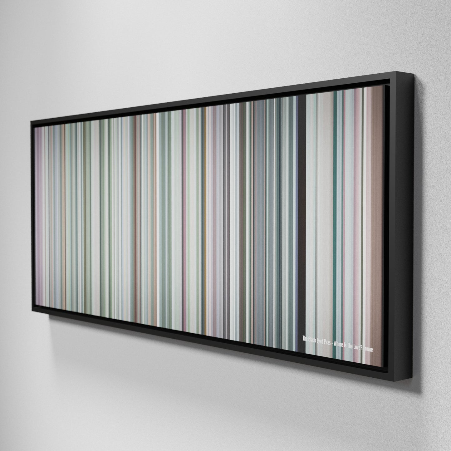 Side view of Framed Buff's of The-Black-Eyed-Peas-Where-Is-The-Love Frome on the wall