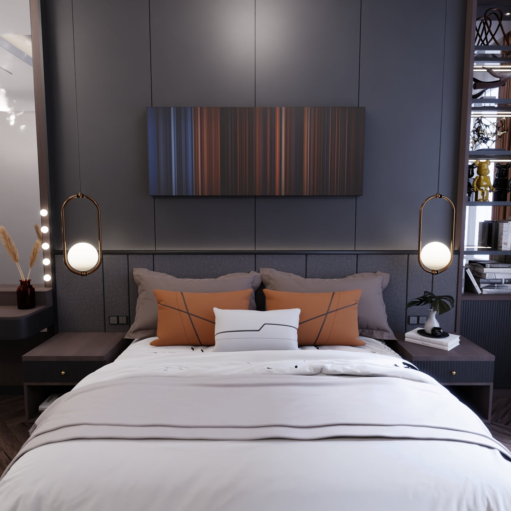 Bedroom interior with Ariana-Grande-The-Weeknd-Love-Me-Harder Frome on the wall