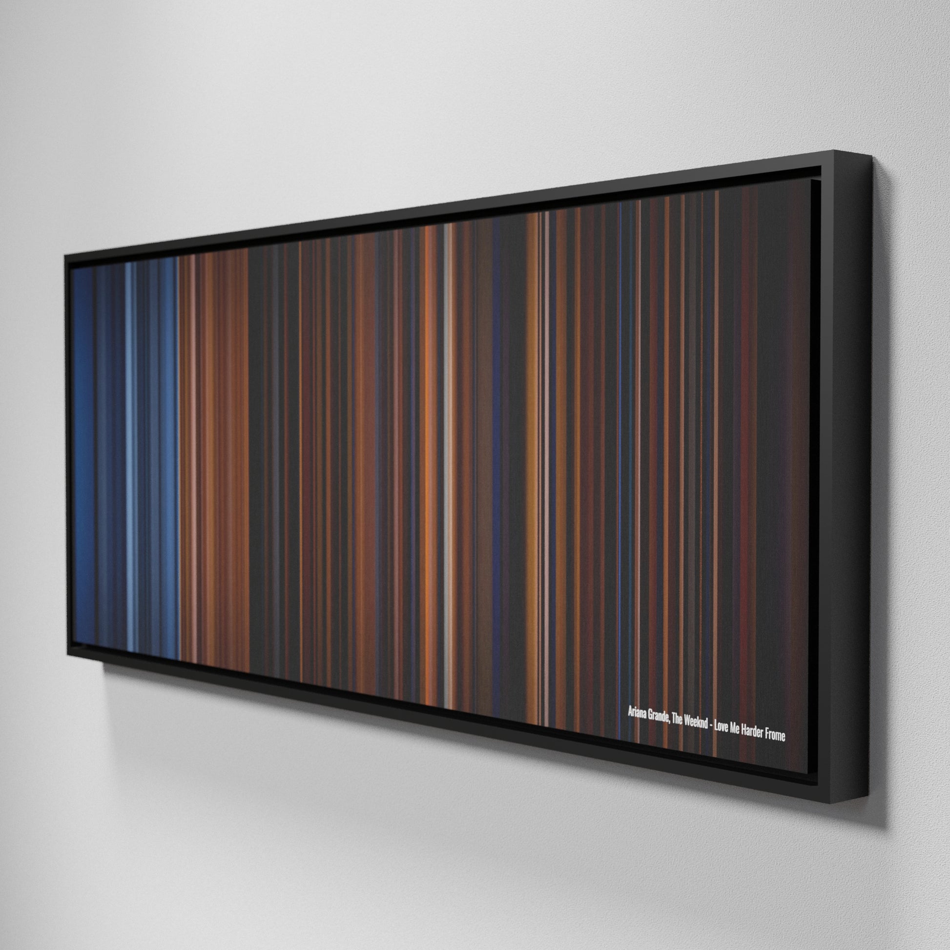 Side view of Framed Buff's of Ariana-Grande-The-Weeknd-Love-Me-Harder Frome on the wall