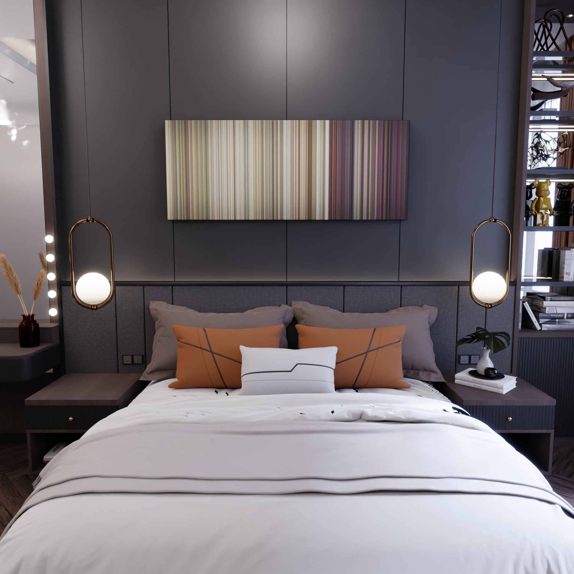 Bedroom interior with Piso-21-Te-Amo Frome on the wall