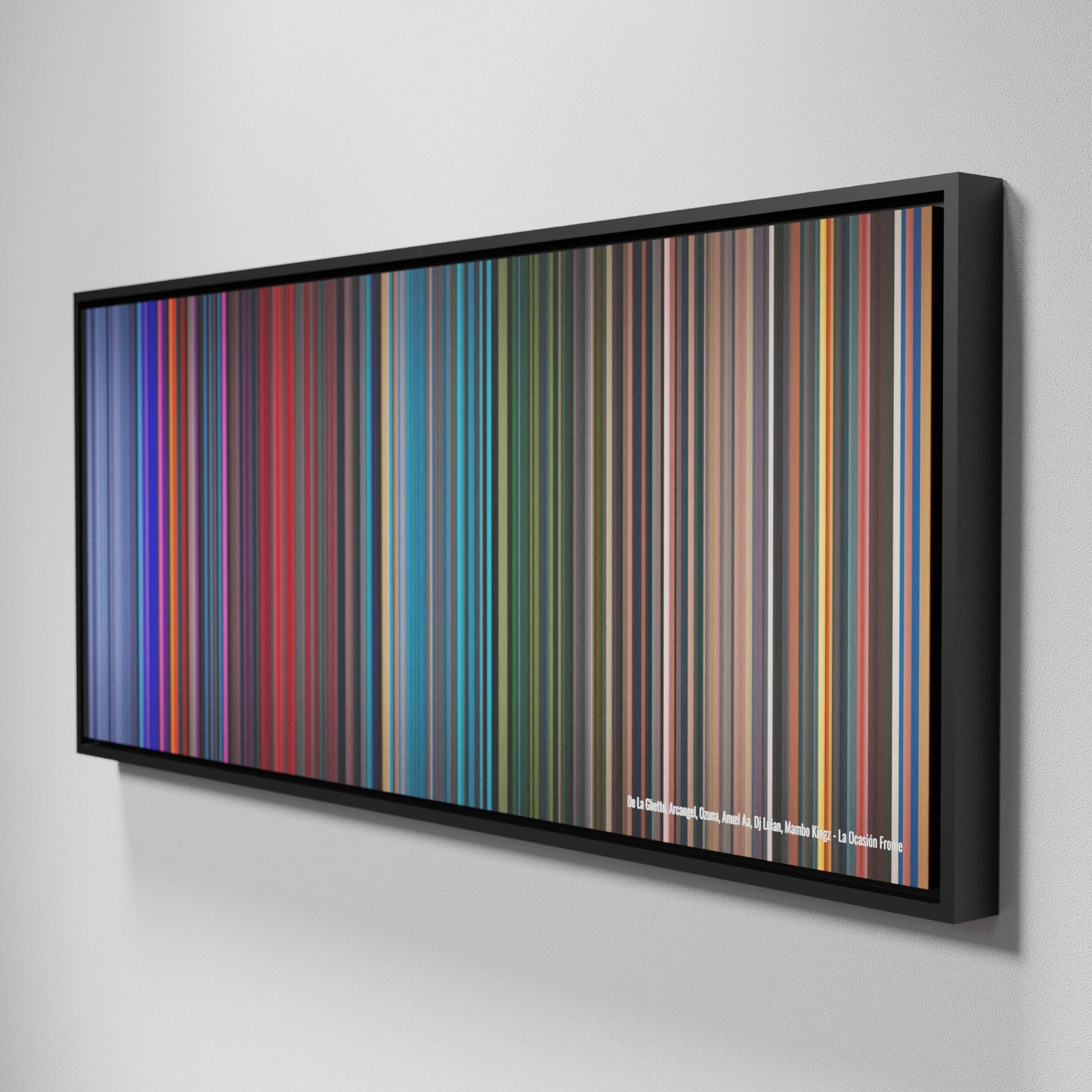 Side view of Framed Buff's of De-La-Ghetto-Arcangel-Ozuna-Anuel-Aa-Dj-Luian-Mambo-Kingz-La-Ocasion Frome on the wall