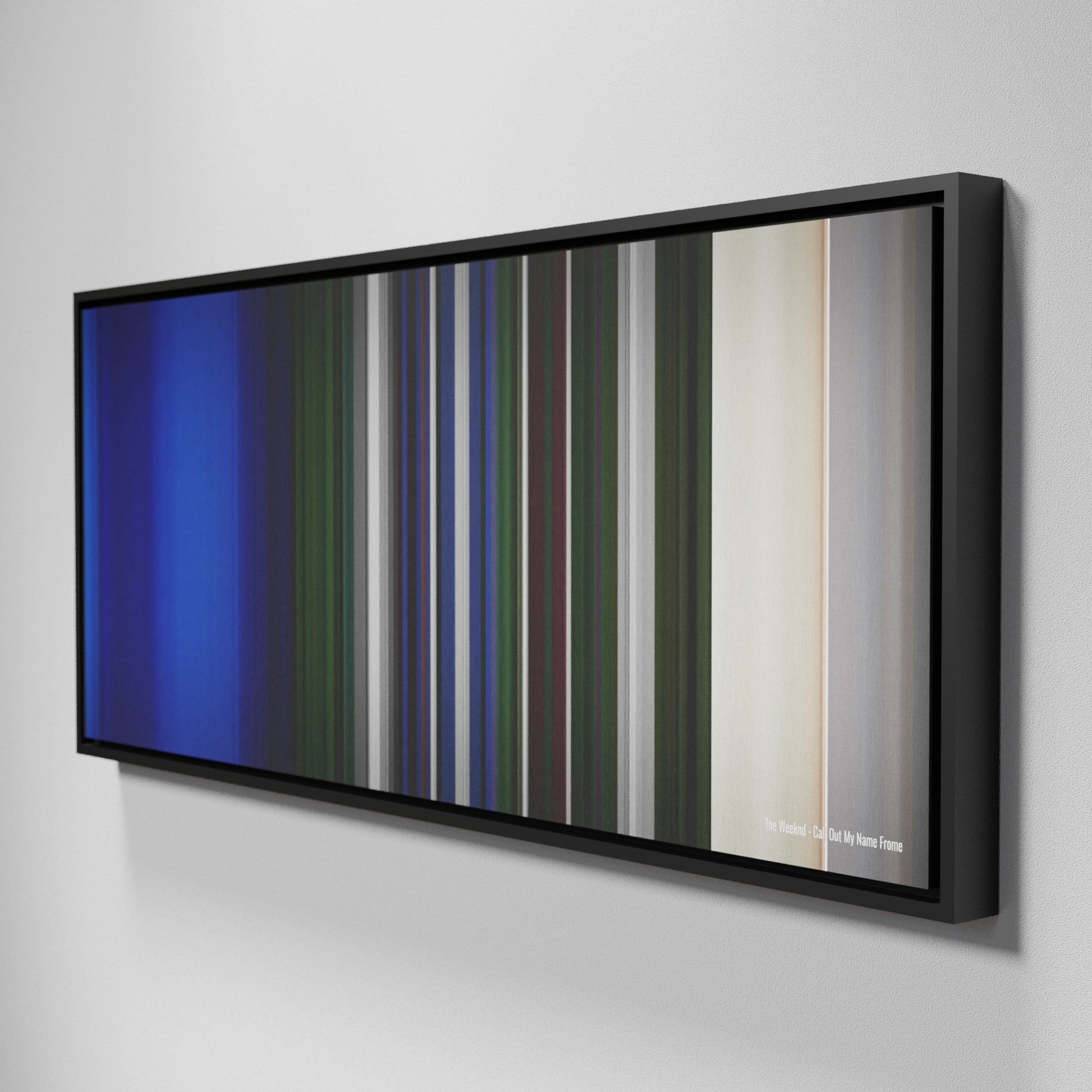 Side view of Framed Buff's of The-Weeknd-Call-Out-My-Name Frome on the wall