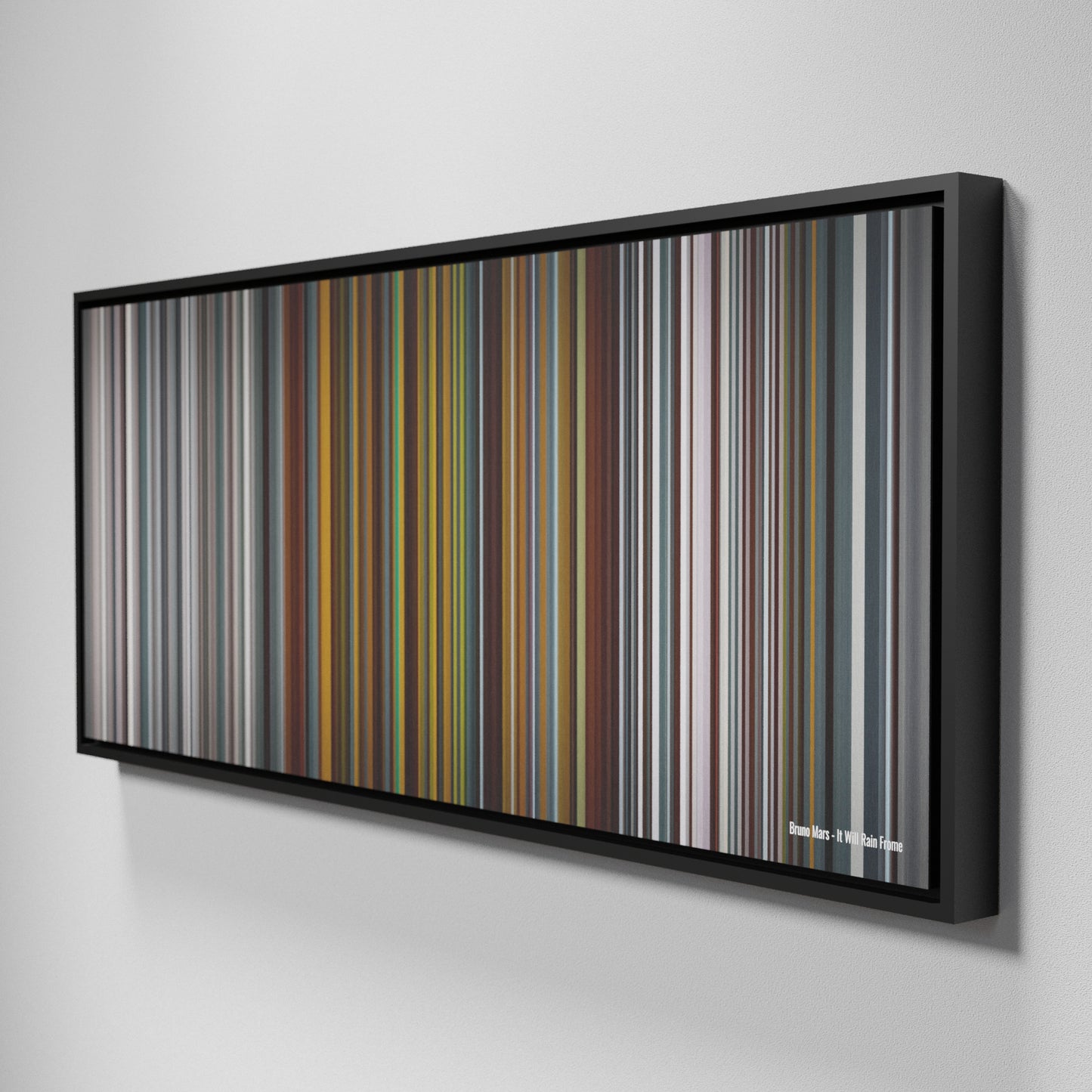 Side view of Framed Buff's of Bruno-Mars-It-Will-Rain Frome on the wall