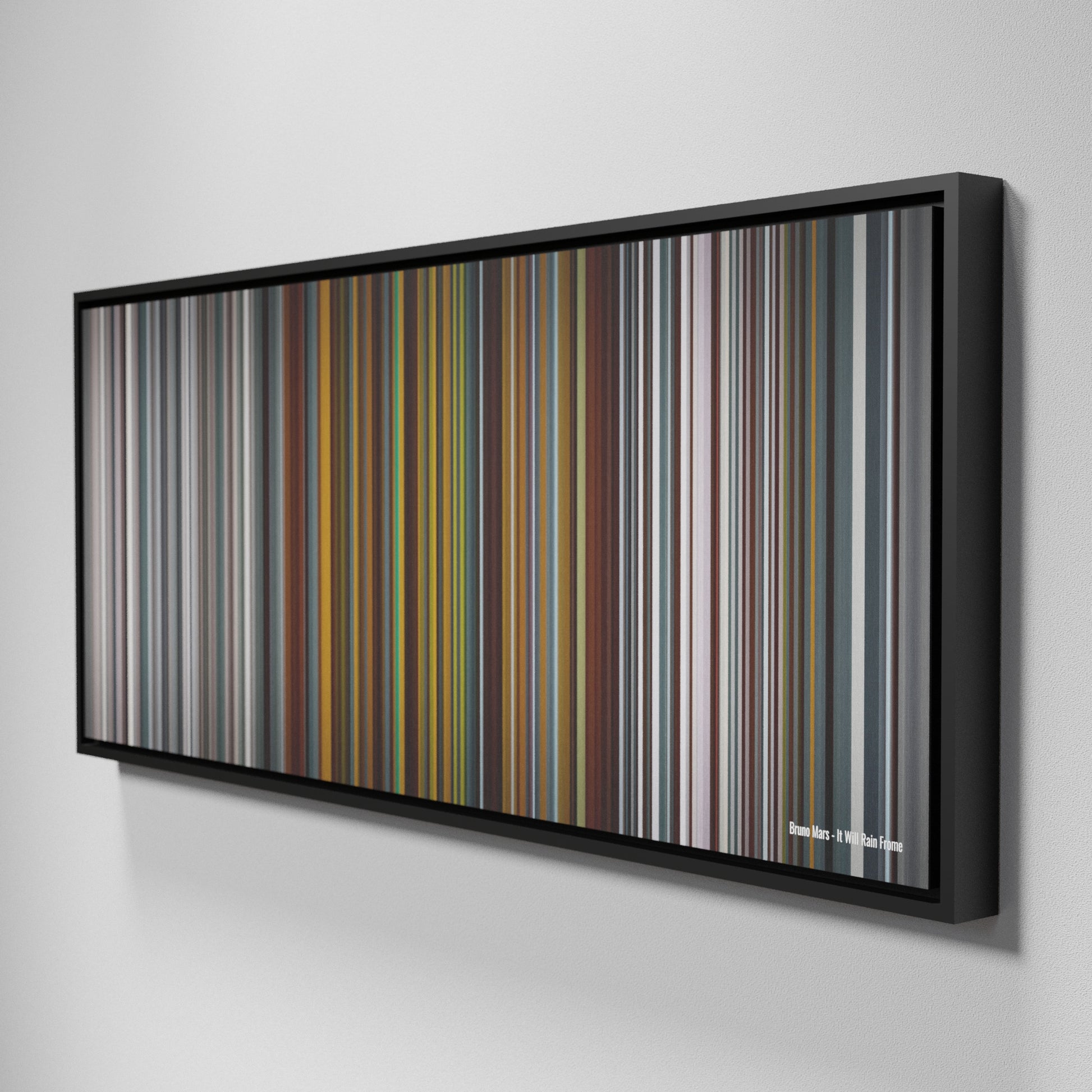 Side view of Framed Buff's of Bruno-Mars-It-Will-Rain Frome on the wall